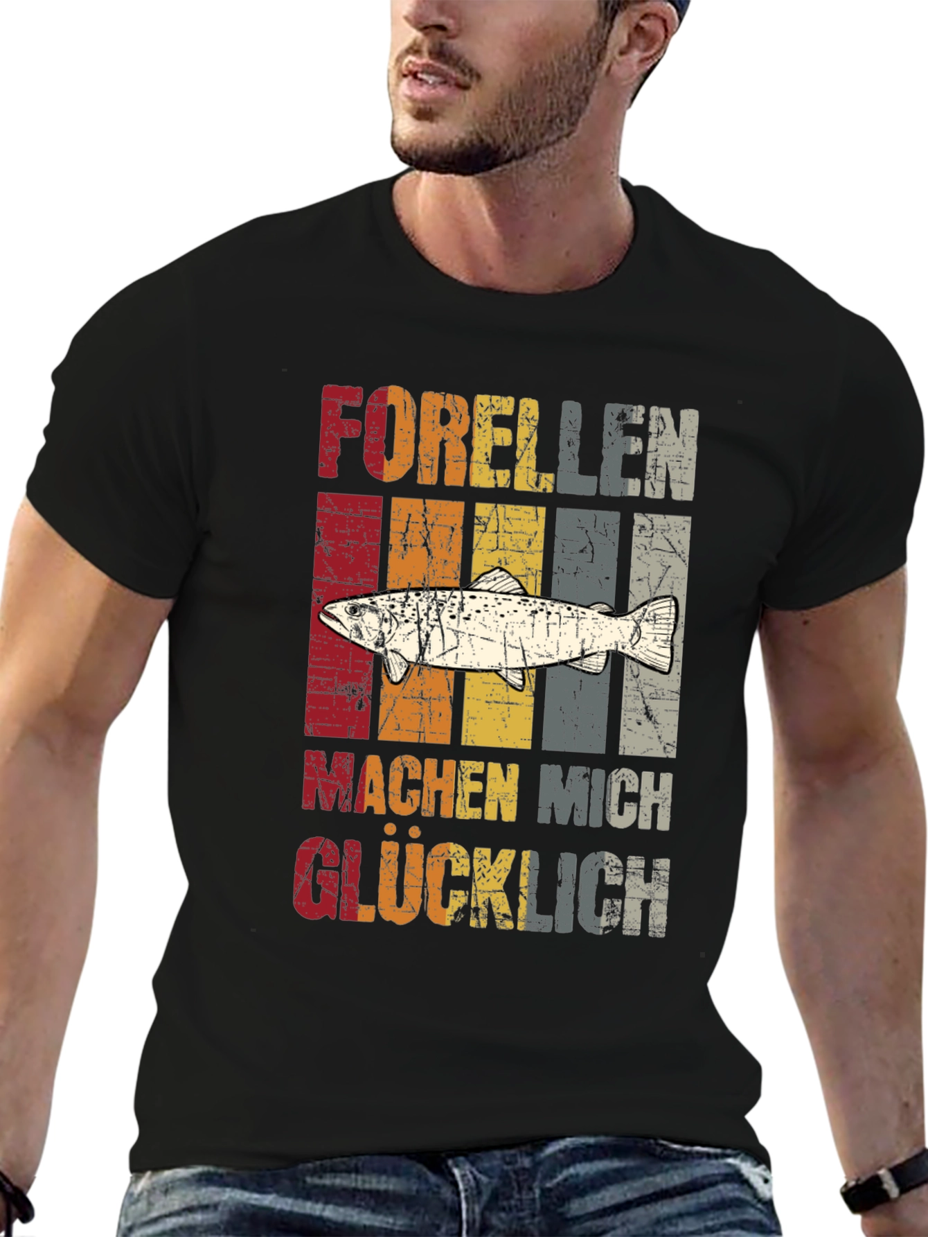 Retro Trout Fishing T-Shirt - Makes Me Happy