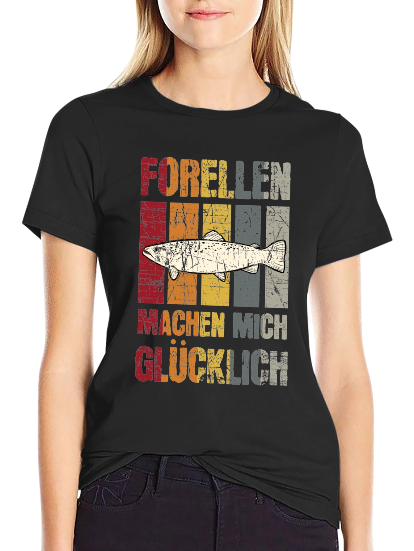 Retro Trout Fishing T-Shirt - Makes Me Happy