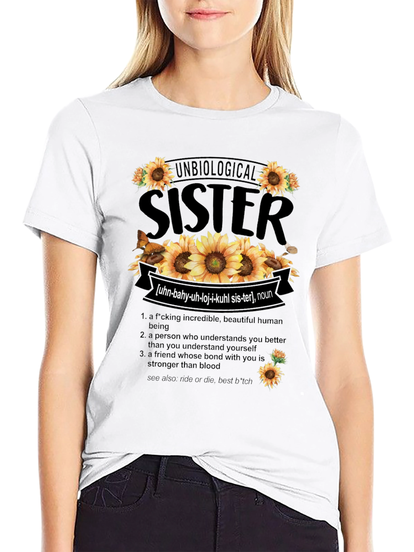 Unbiological Sister Sunflower Graphic T-Shirt