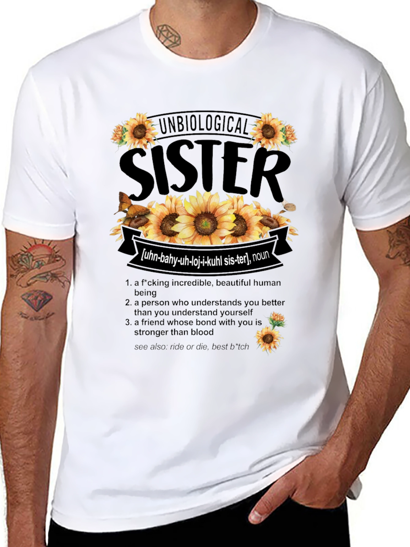 Unbiological Sister Sunflower Graphic T-Shirt