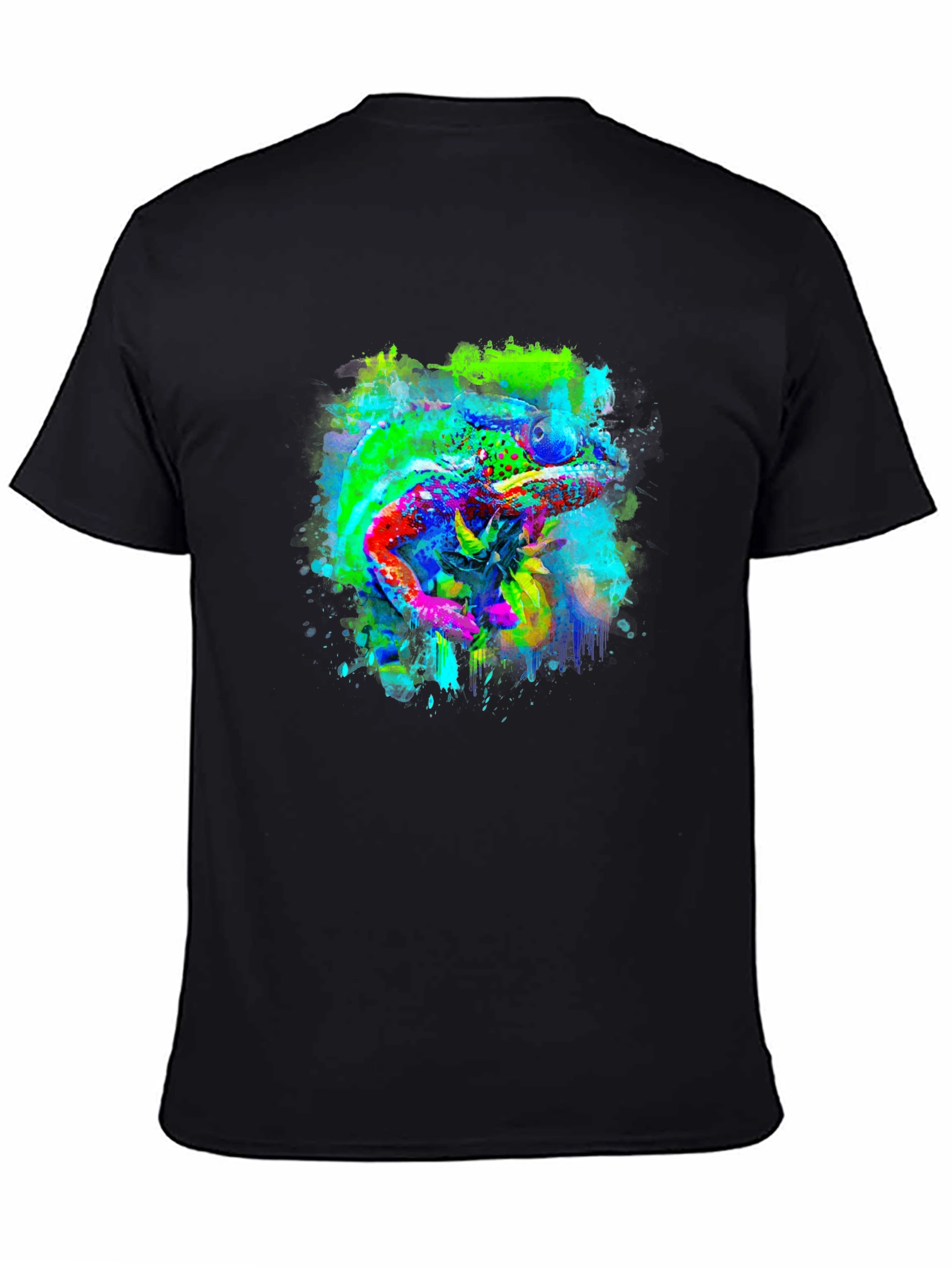 Vibrant Chameleon Art Black T-Shirt