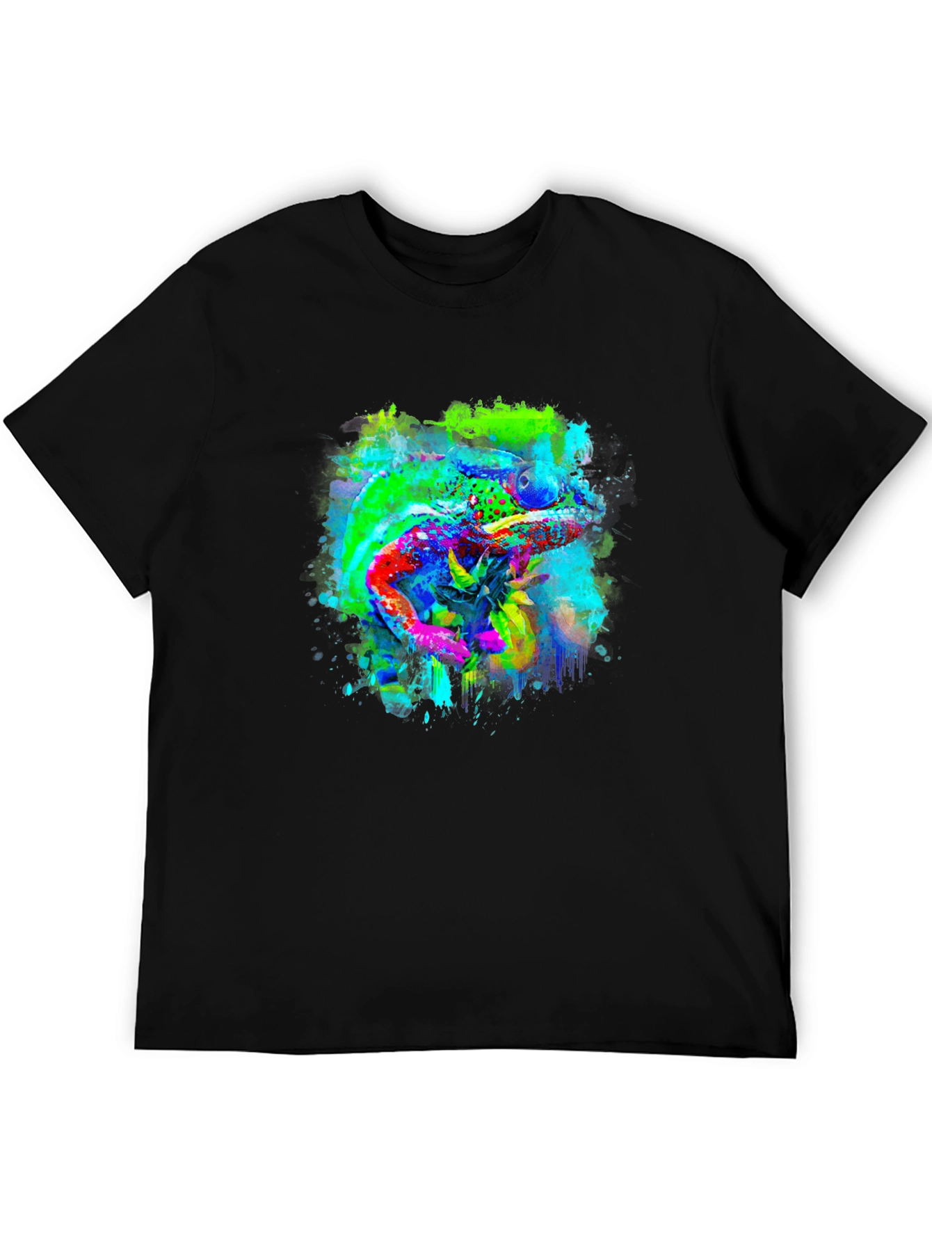 Vibrant Chameleon Art Black T-Shirt