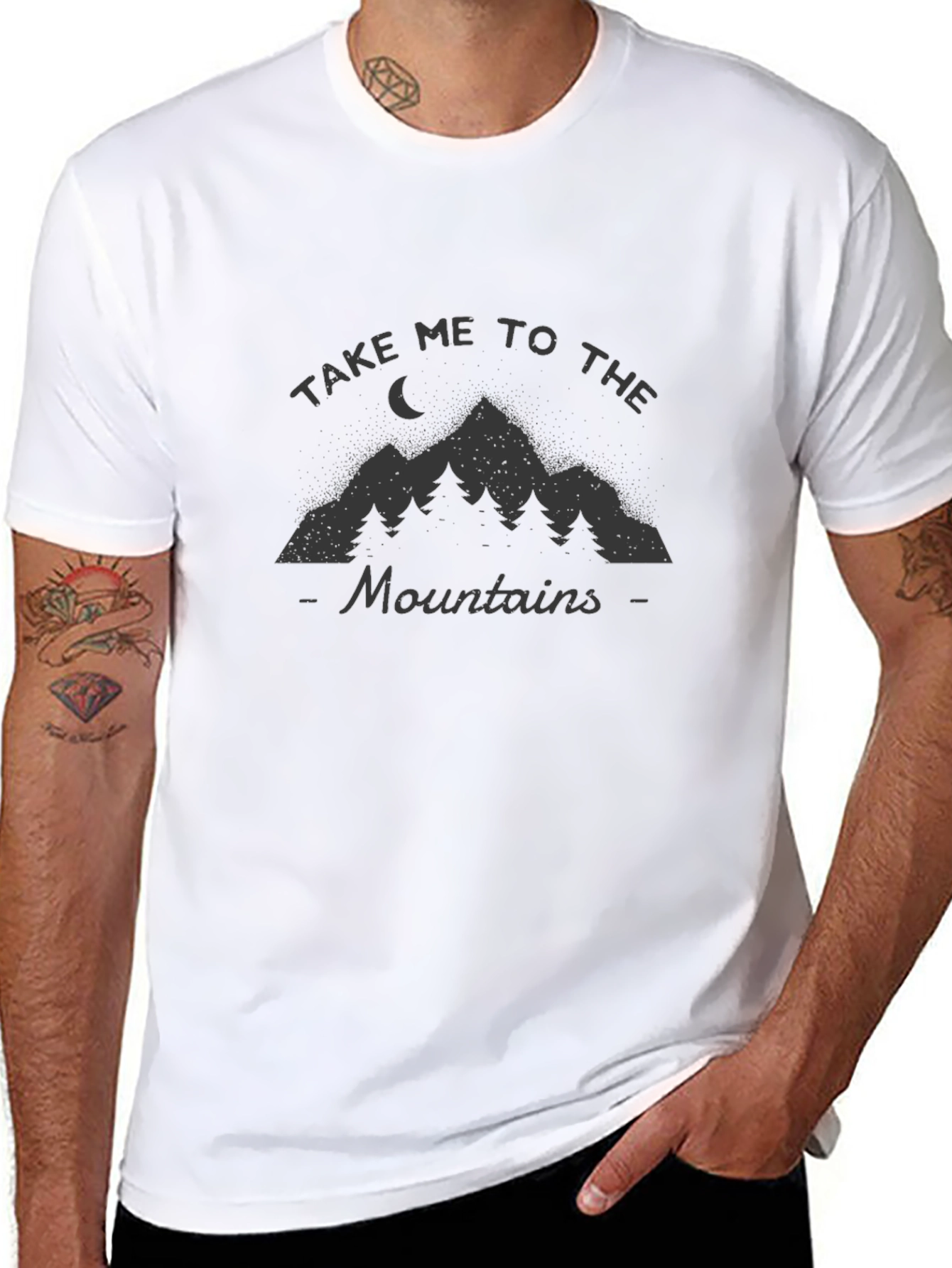 Mountain Adventure Graphic Tee - Black Crew Neck T-Shirt