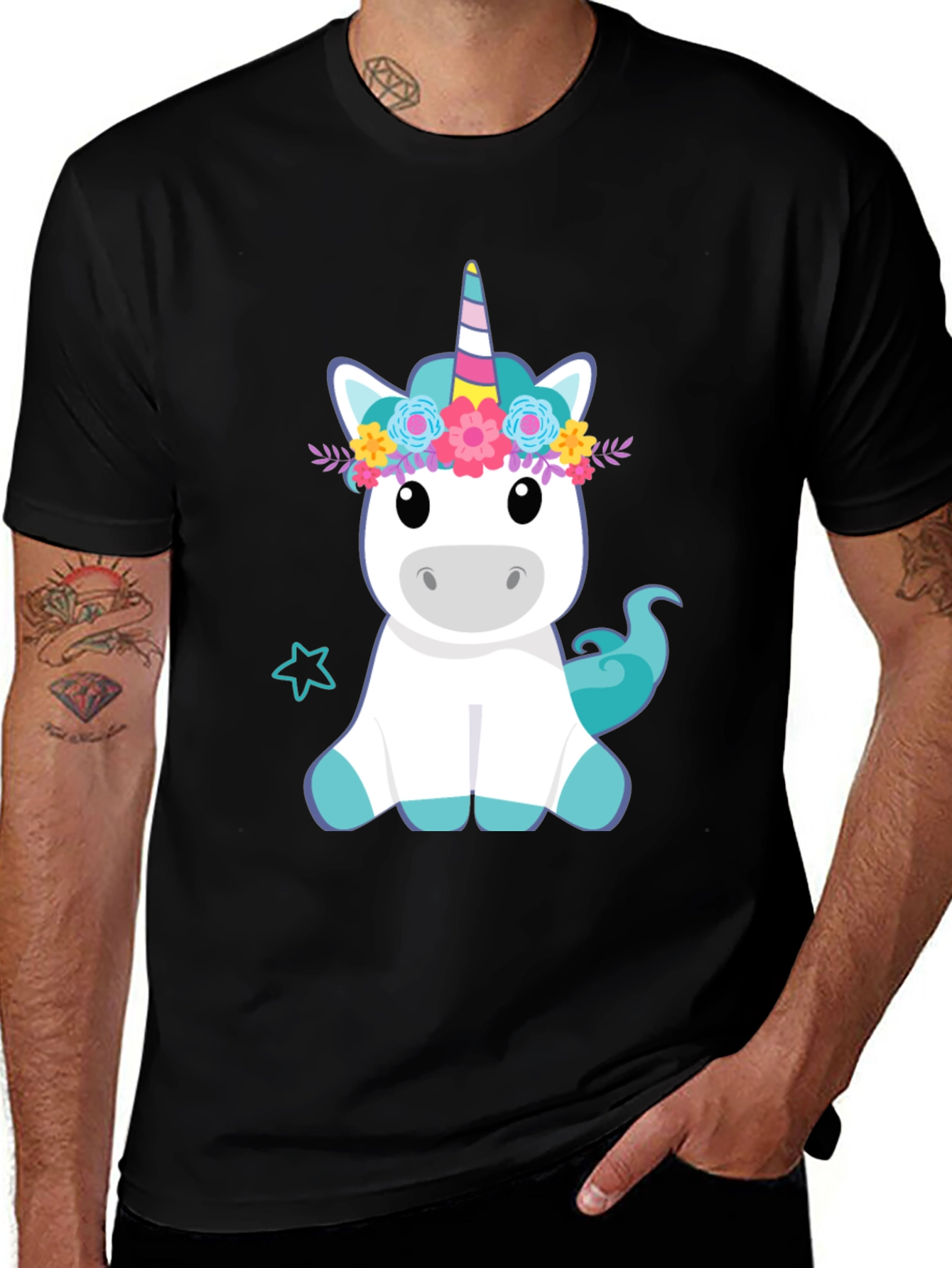 Unicorn Graphic Print Black T-Shirt