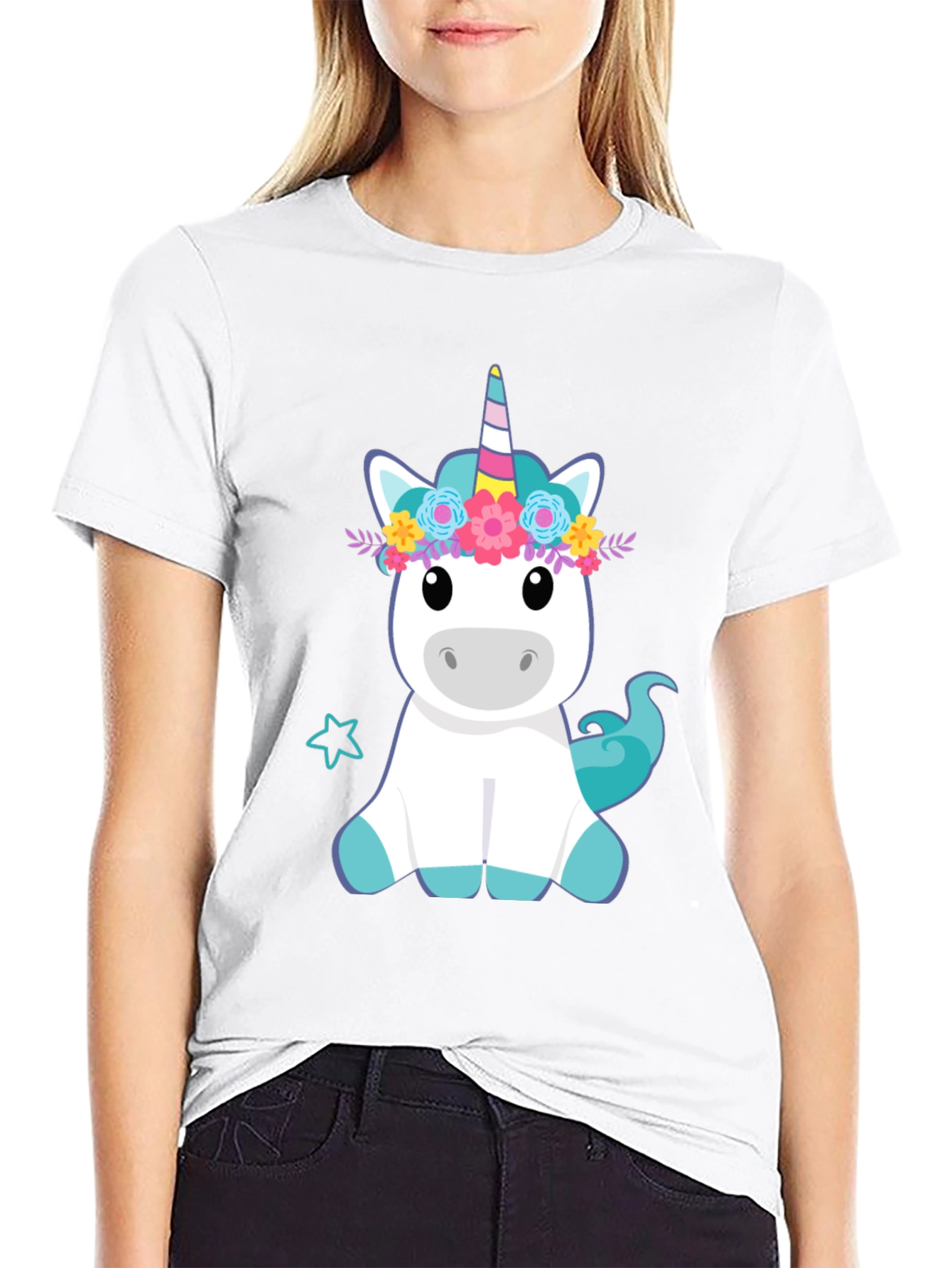 Unicorn Graphic Print Black T-Shirt