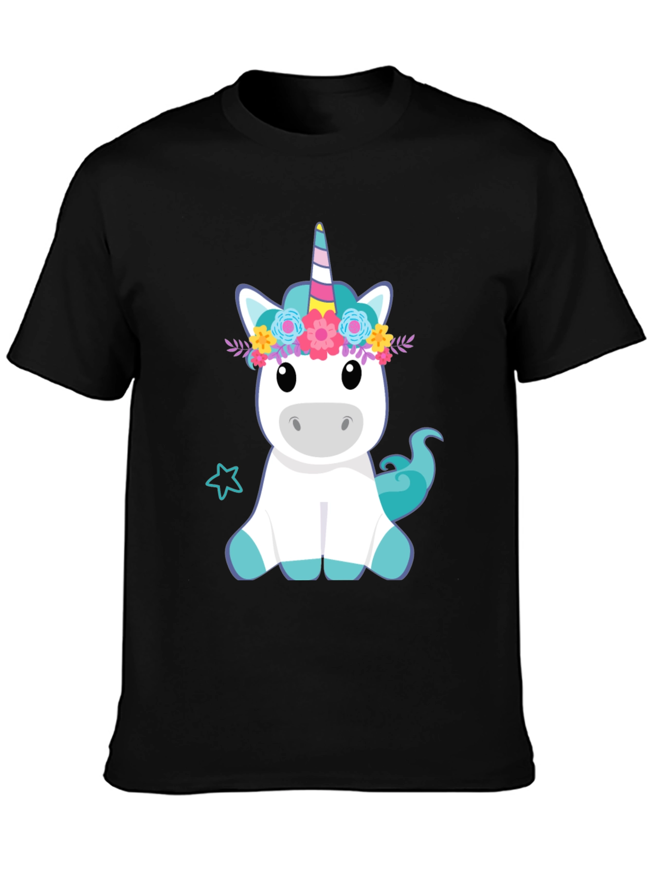 Unicorn Graphic Print Black T-Shirt
