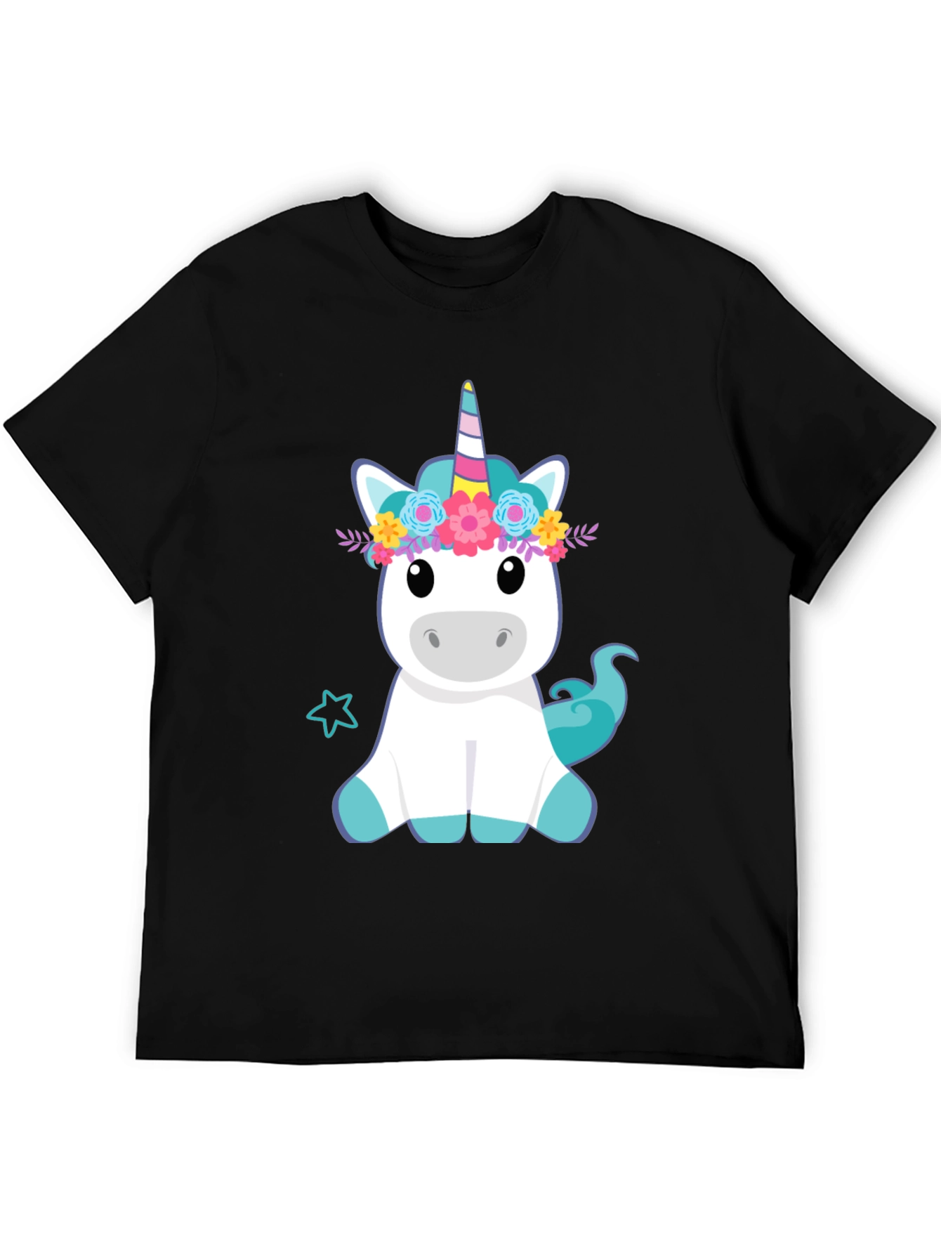 Unicorn Graphic Print Black T-Shirt