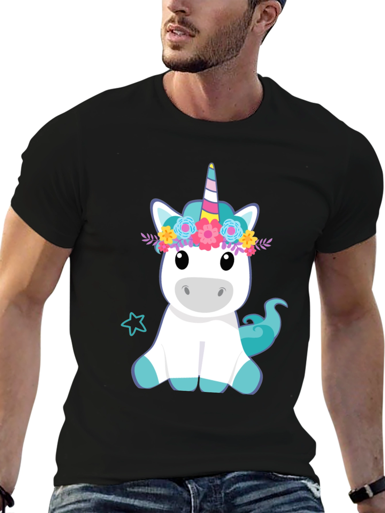 Unicorn Graphic Print Black T-Shirt