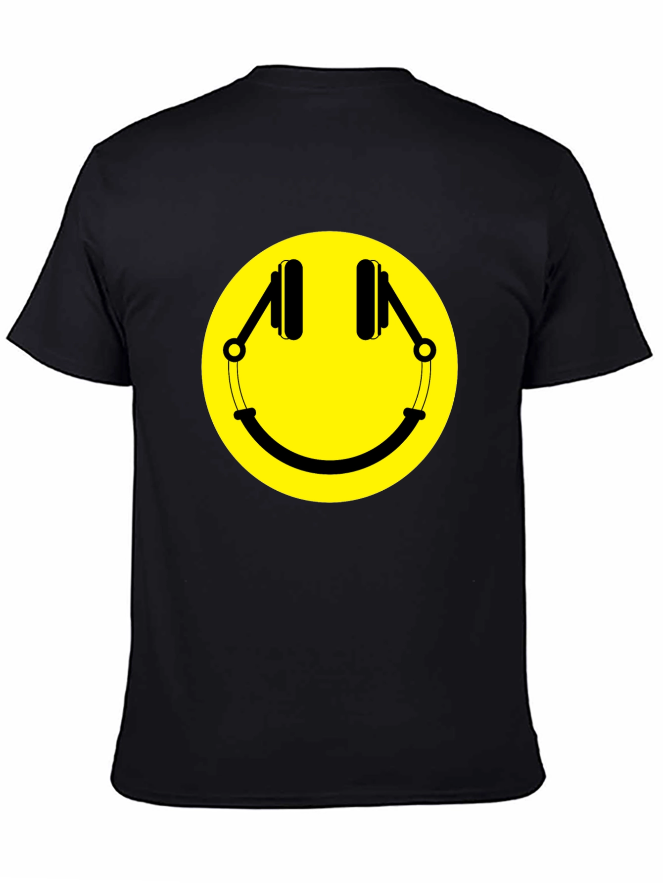Smiley Face Headphones Graphic T-Shirt - Black