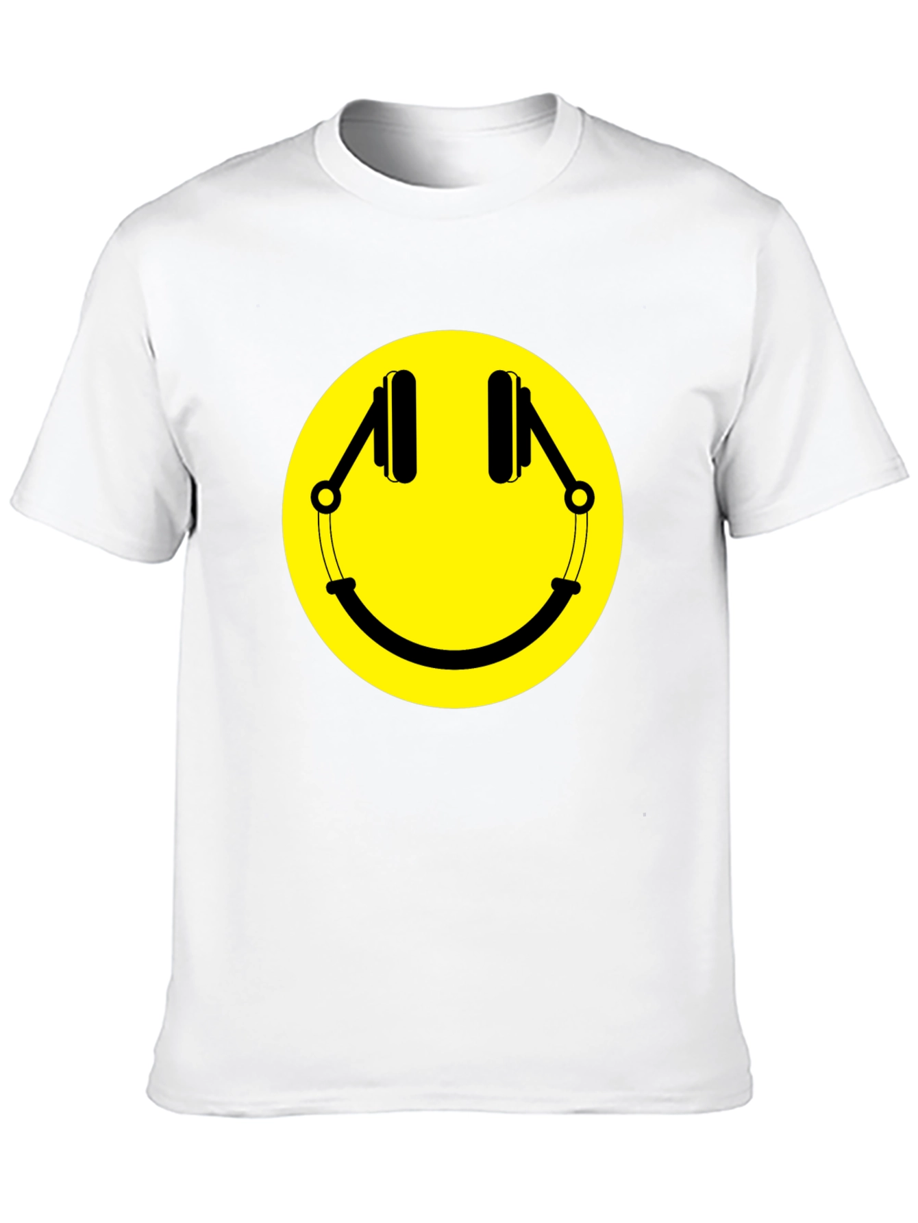 Smiley Face Headphones Graphic T-Shirt - Black