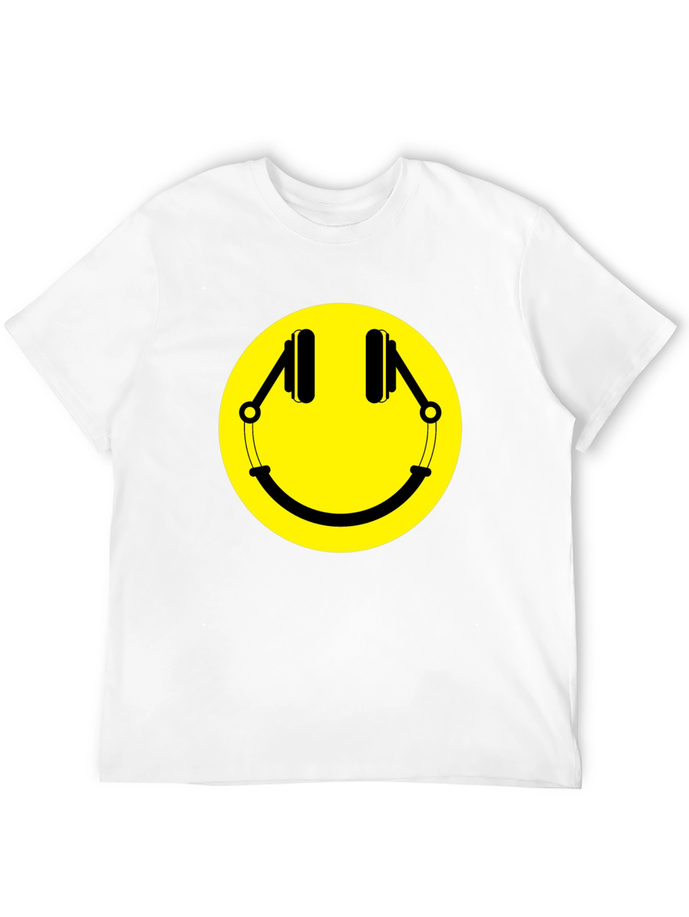 Smiley Face Headphones Graphic T-Shirt - Black