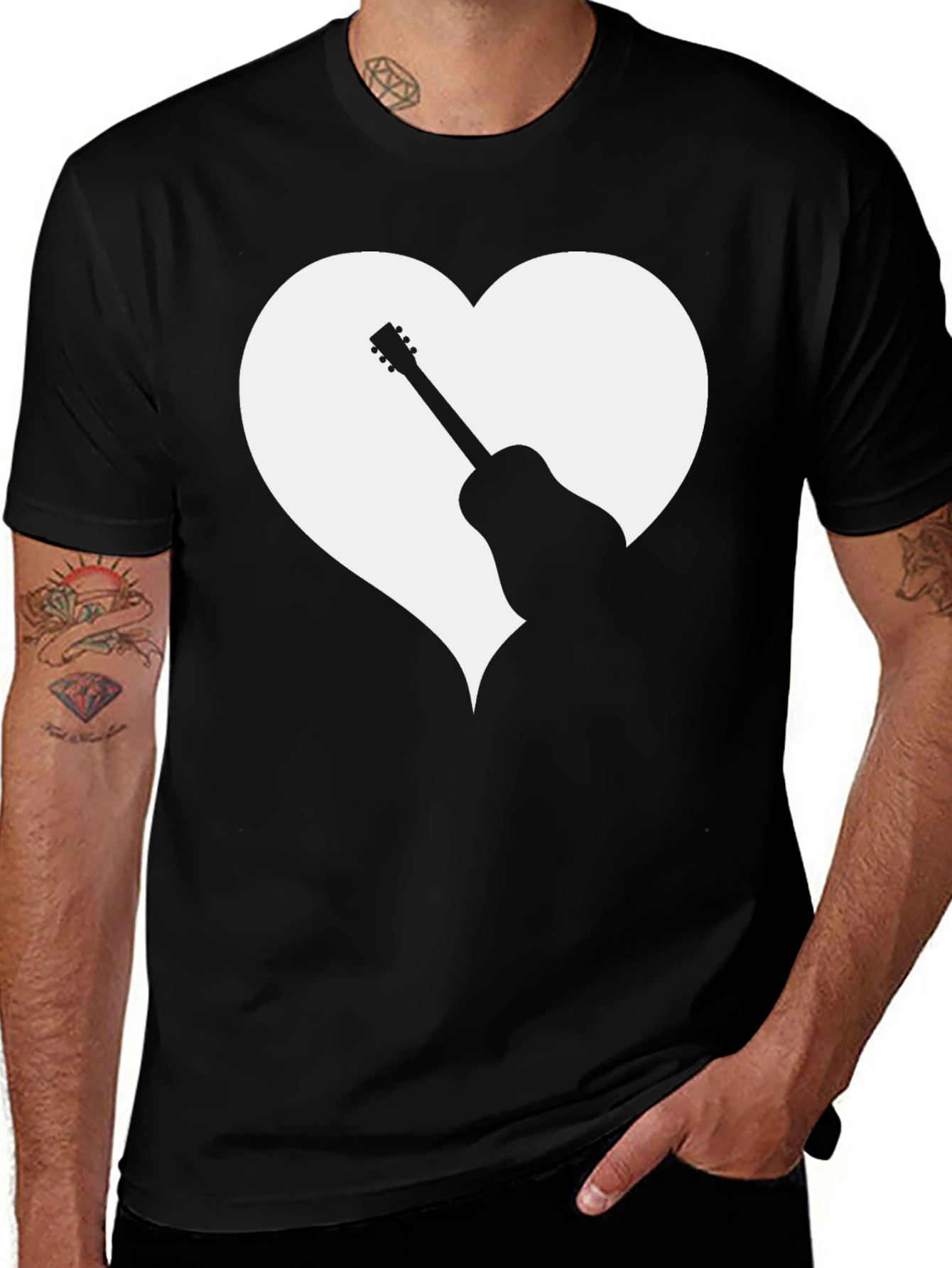Guitar Heart Graphic Black T-Shirt - Music Lover Tee