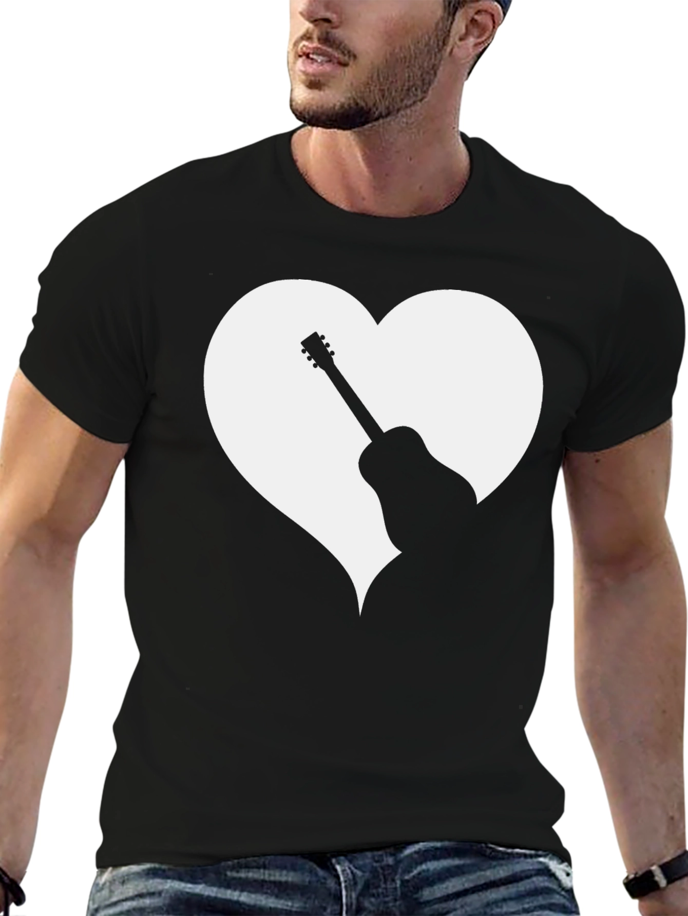 Guitar Heart Graphic Black T-Shirt - Music Lover Tee