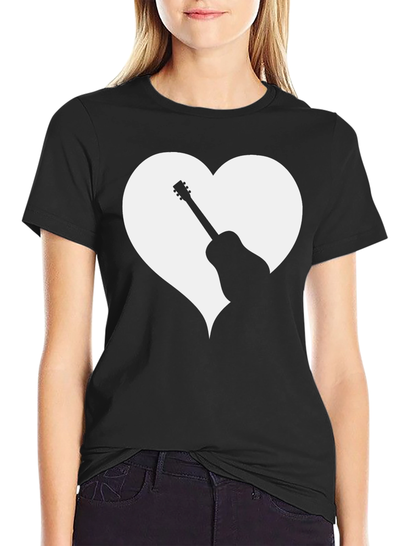 Guitar Heart Graphic Black T-Shirt - Music Lover Tee