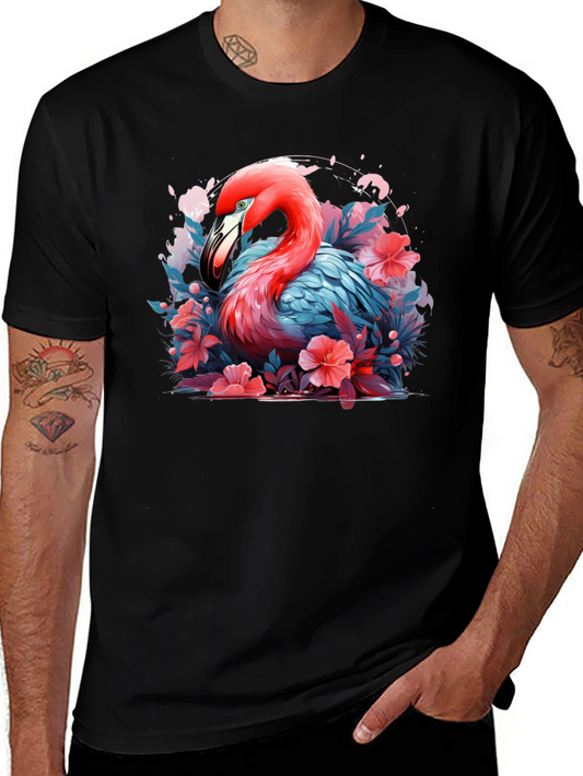 Flamingo Floral Graphic Black T-Shirt