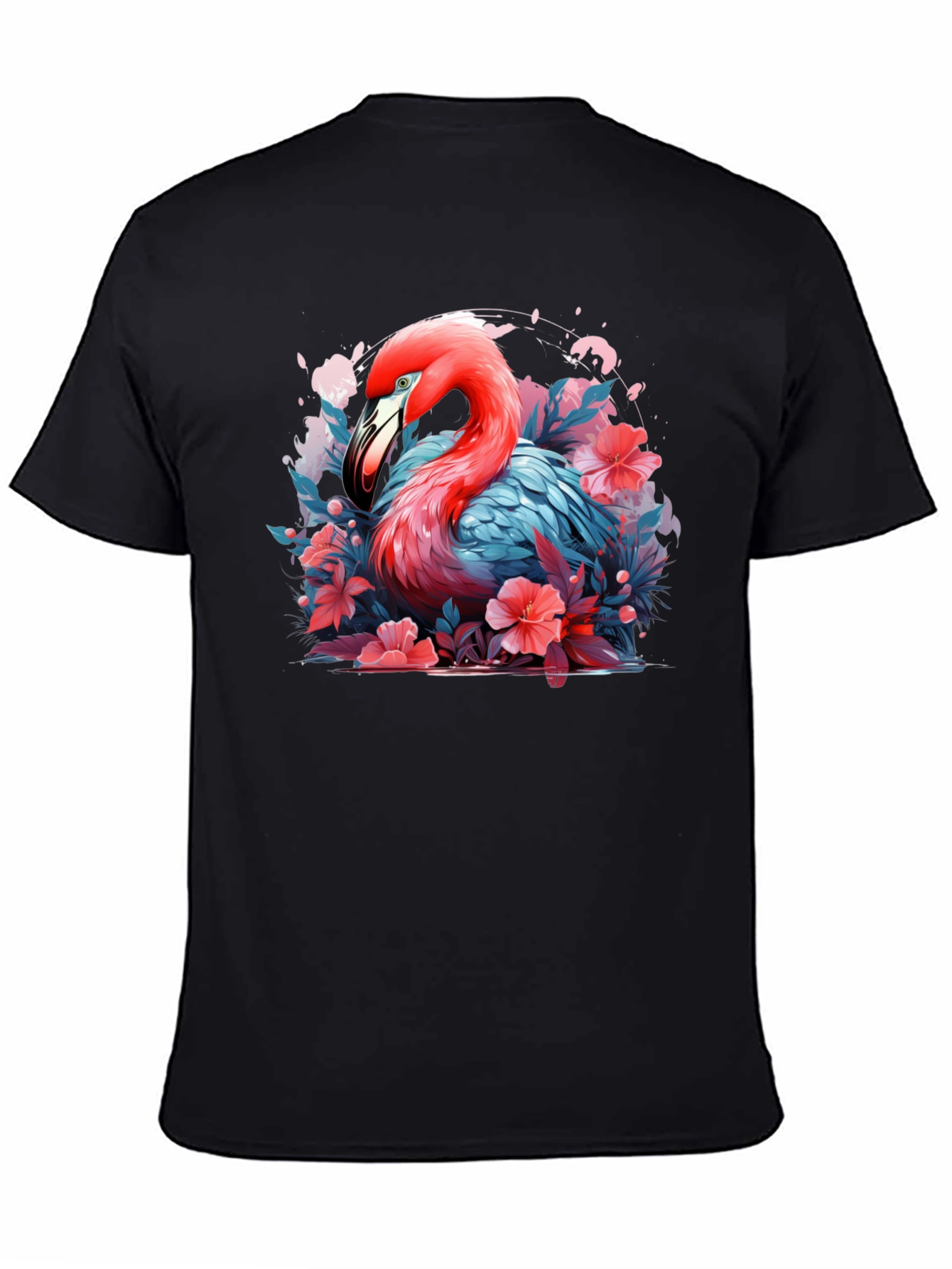 Flamingo Floral Graphic Black T-Shirt