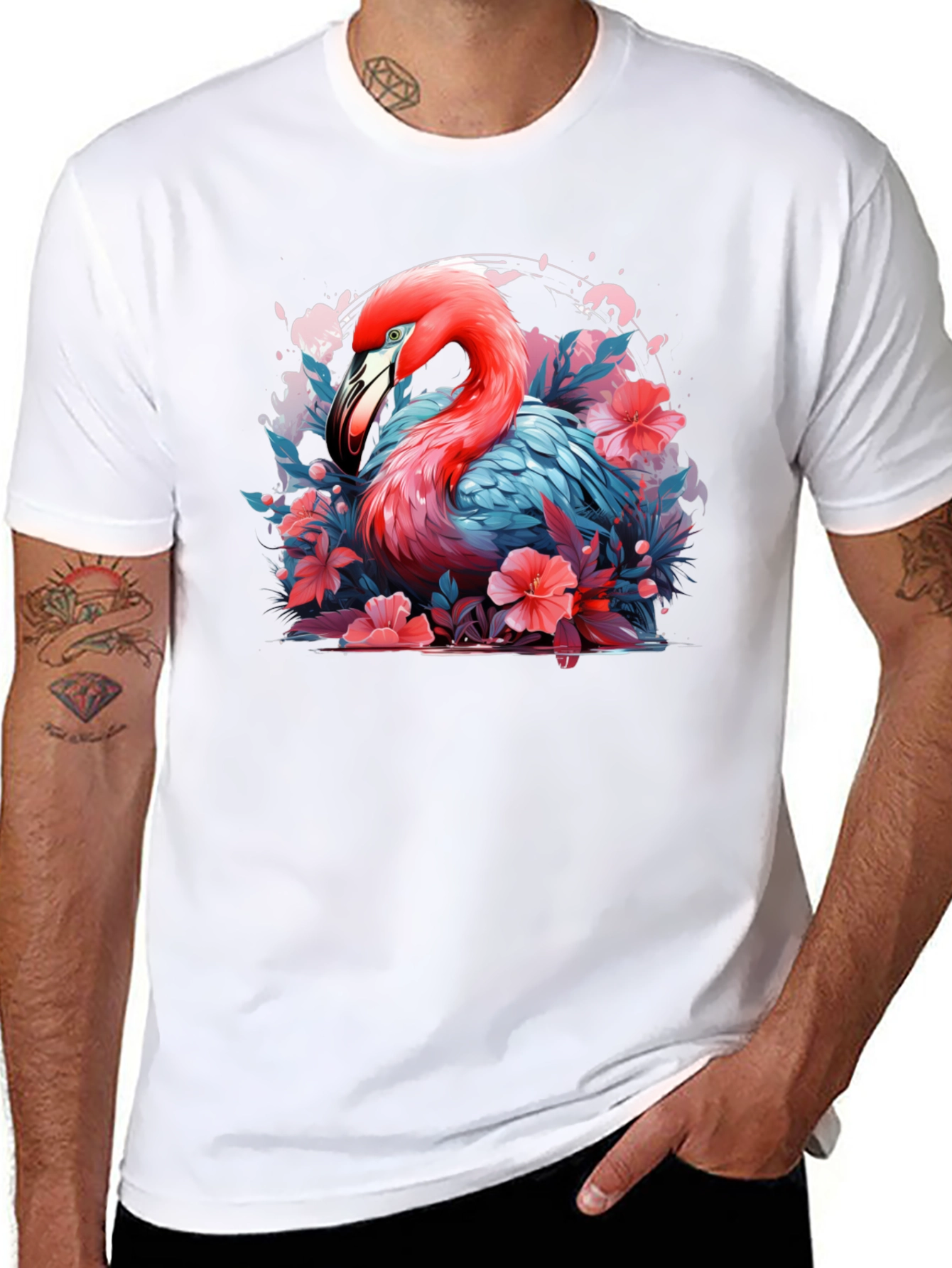Flamingo Floral Graphic Black T-Shirt