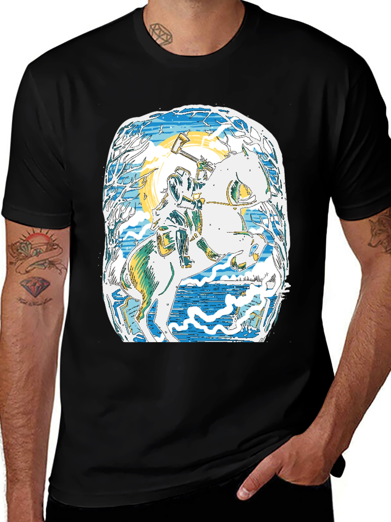 Viking Horseman Graphic Tee - Premium Black T-Shirt
