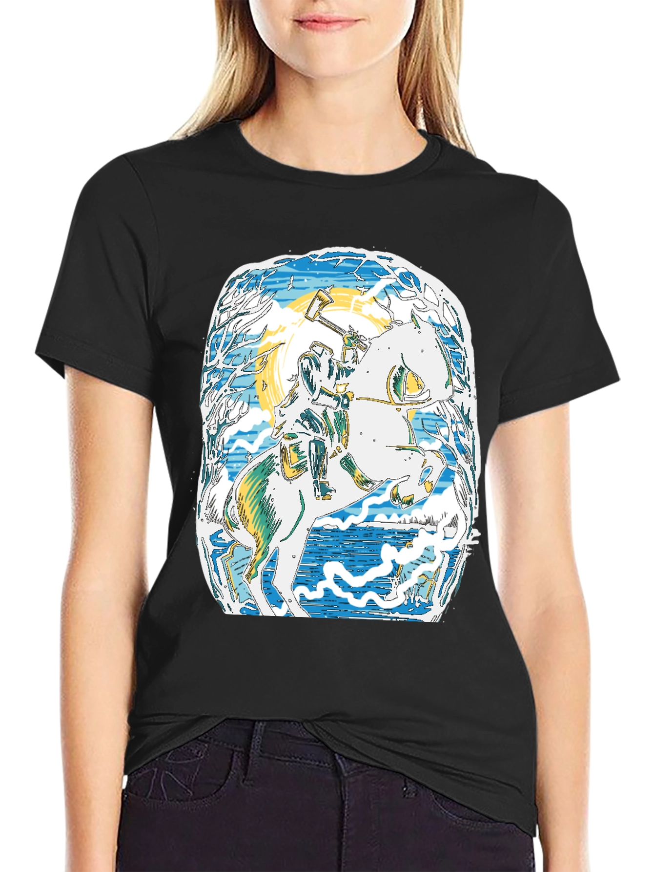 Viking Horseman Graphic Tee - Premium Black T-Shirt