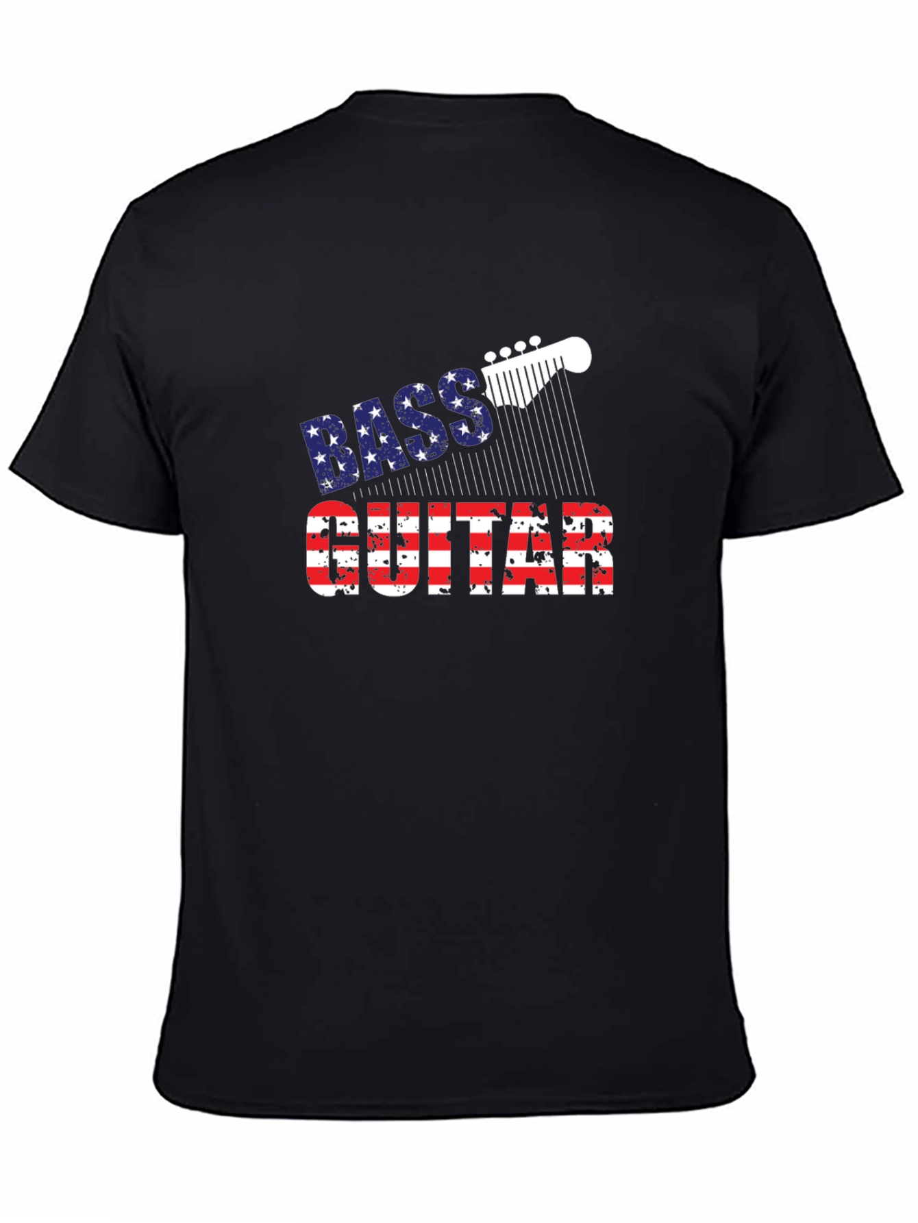Bass Guitar American Flag Mens Black T-Shirt