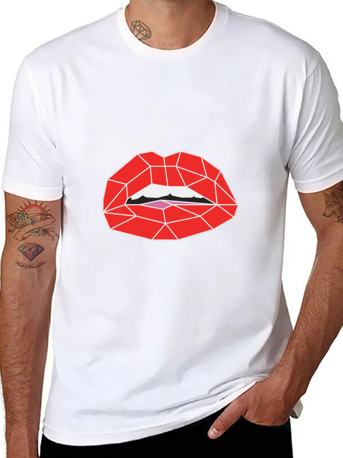 Geometric Lips Graphic Tee - Black