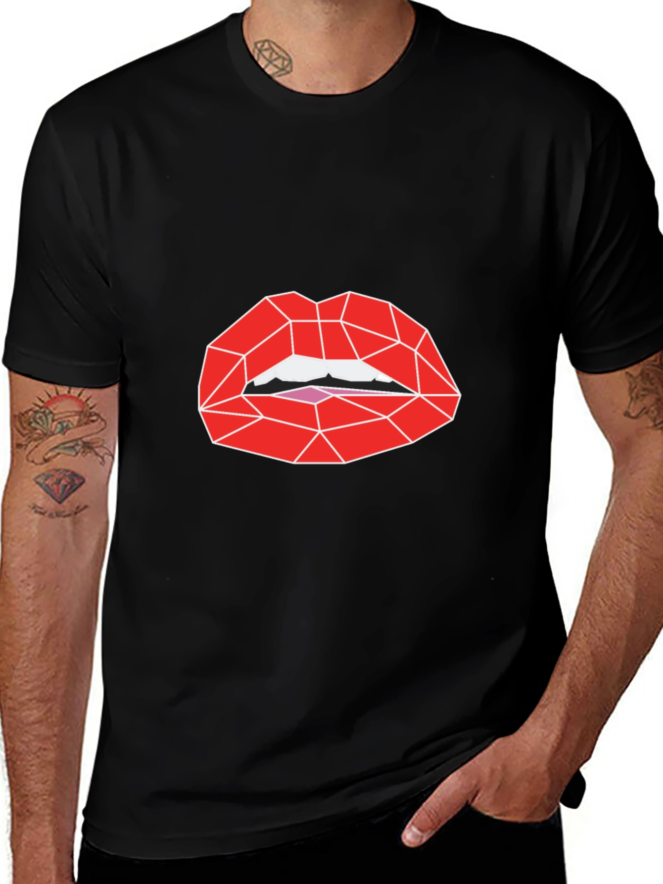 Geometric Lips Graphic Tee - Black