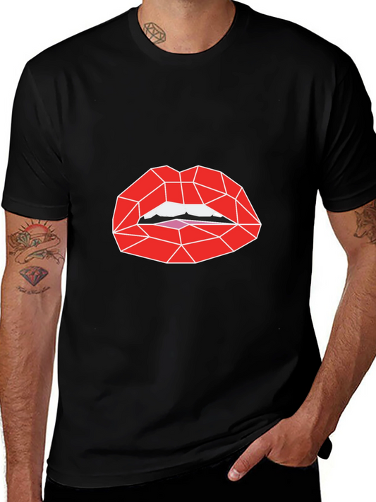 Geometric Lips Graphic Tee - Black