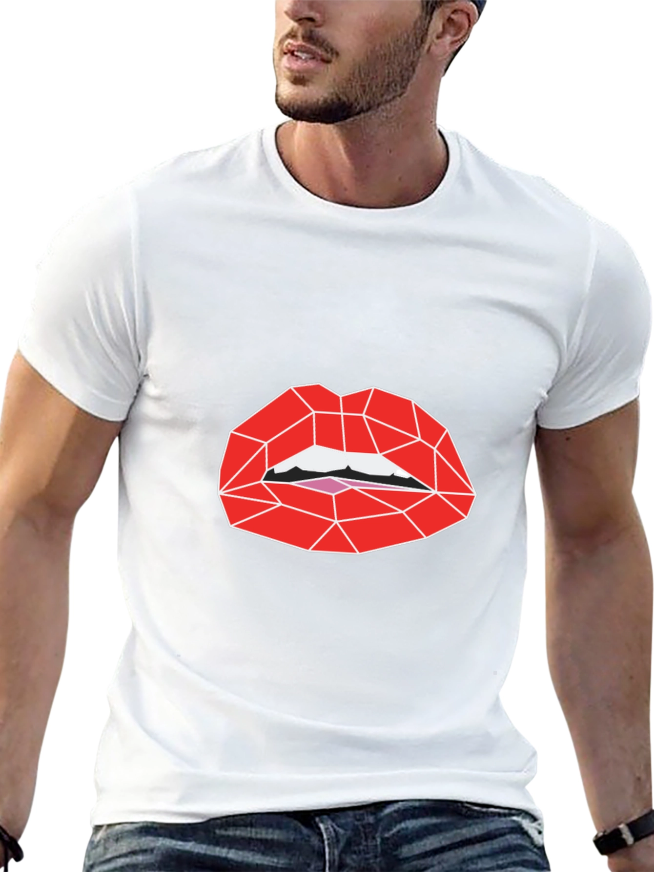 Geometric Lips Graphic Tee - Black