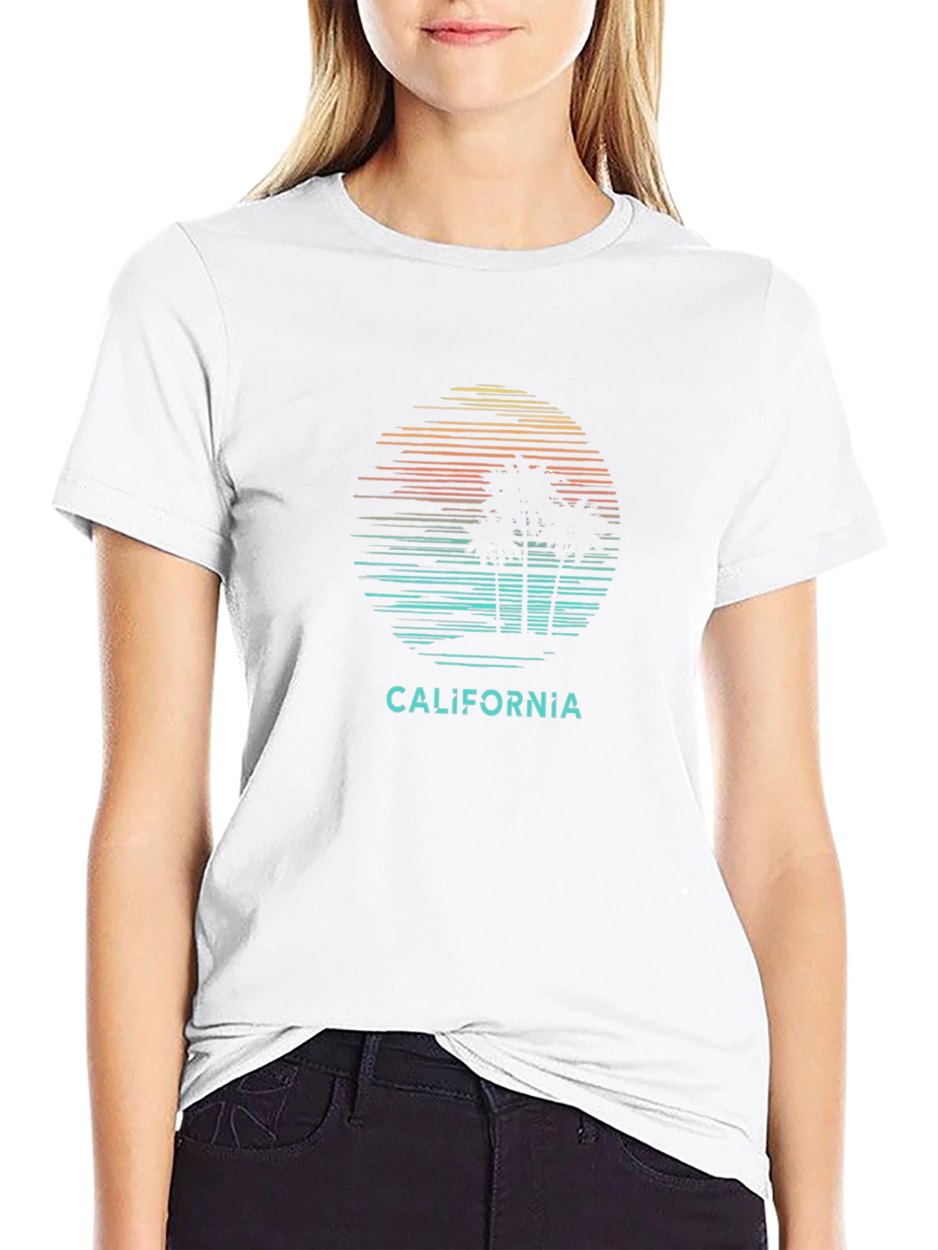 California Graphic Tee - Sunset Palm Tree Design