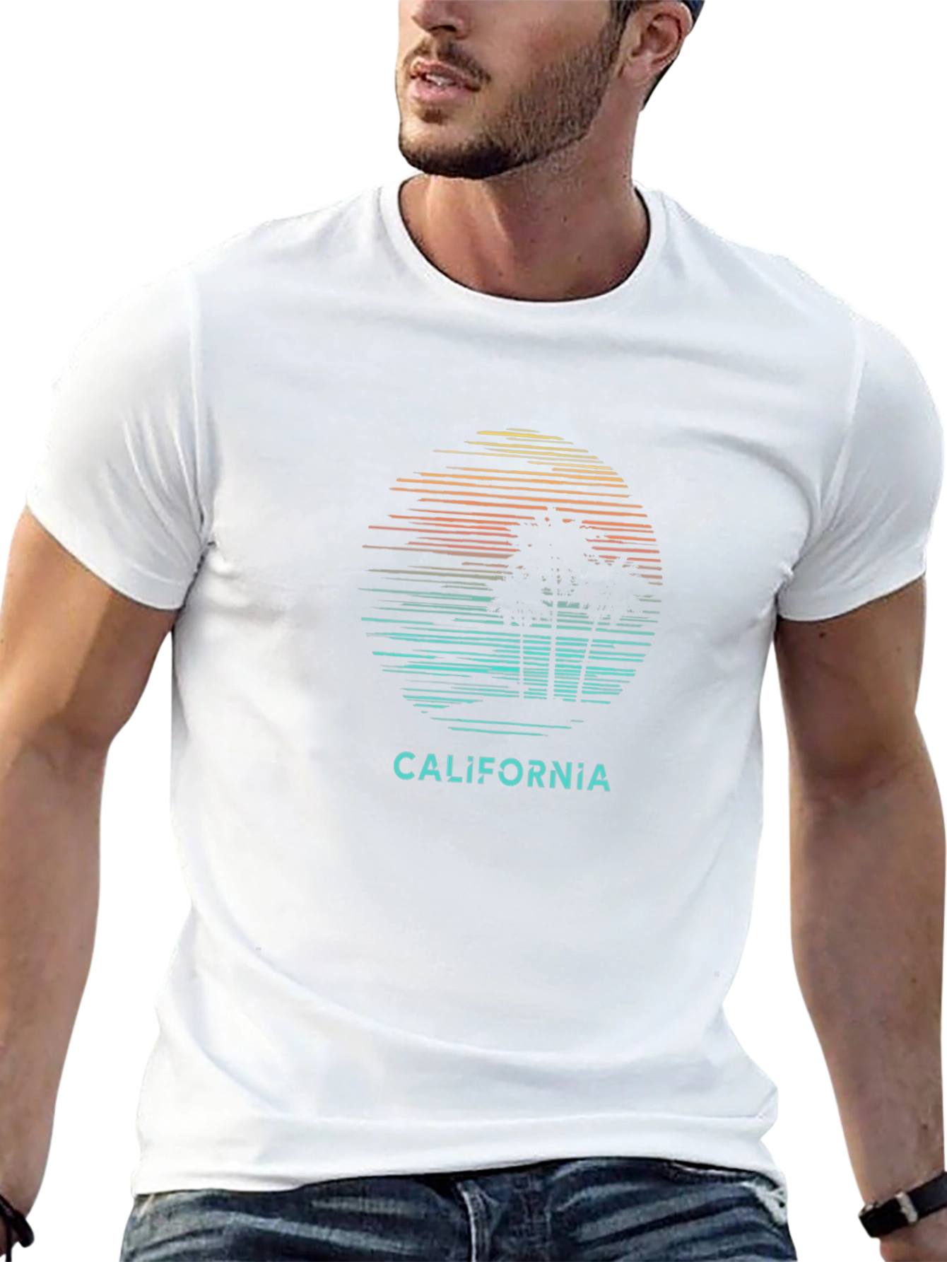 California Graphic Tee - Sunset Palm Tree Design