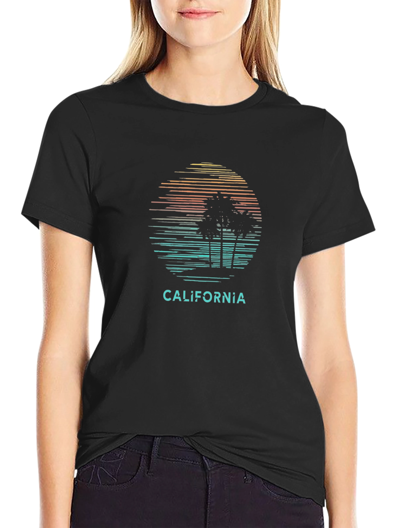 California Graphic Tee - Sunset Palm Tree Design