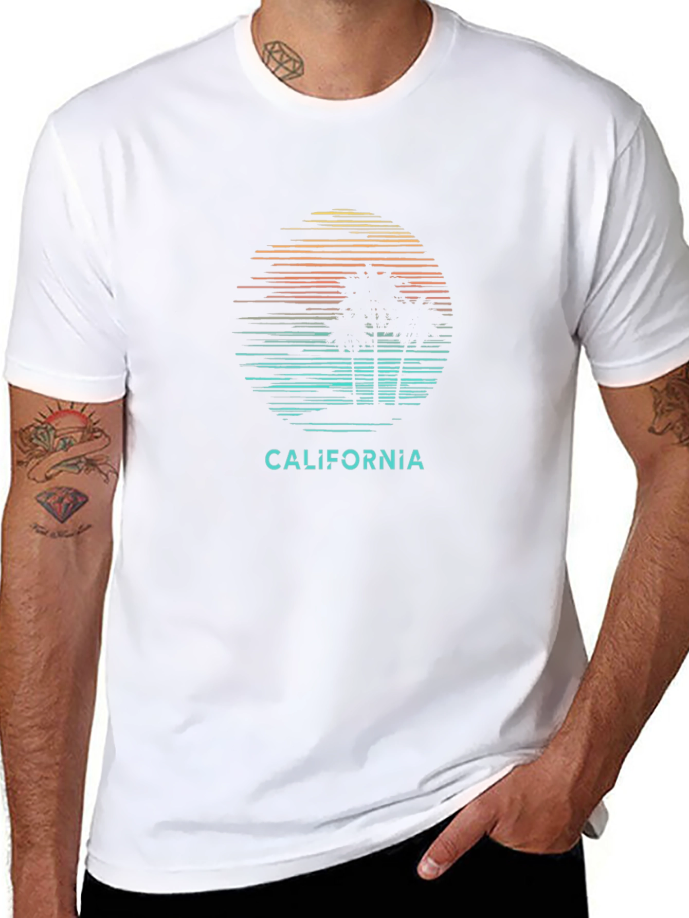 California Graphic Tee - Sunset Palm Tree Design