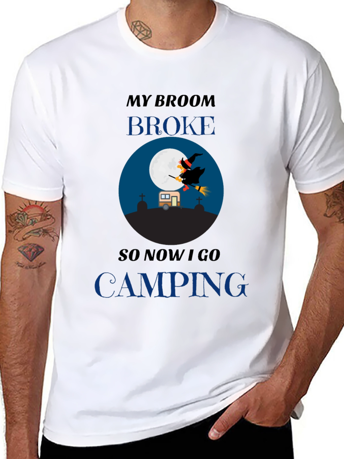 Funny Halloween Camping T-Shirt - Witch Broom Broke