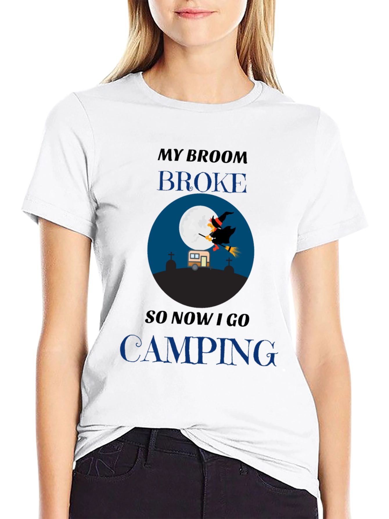 Funny Halloween Camping T-Shirt - Witch Broom Broke