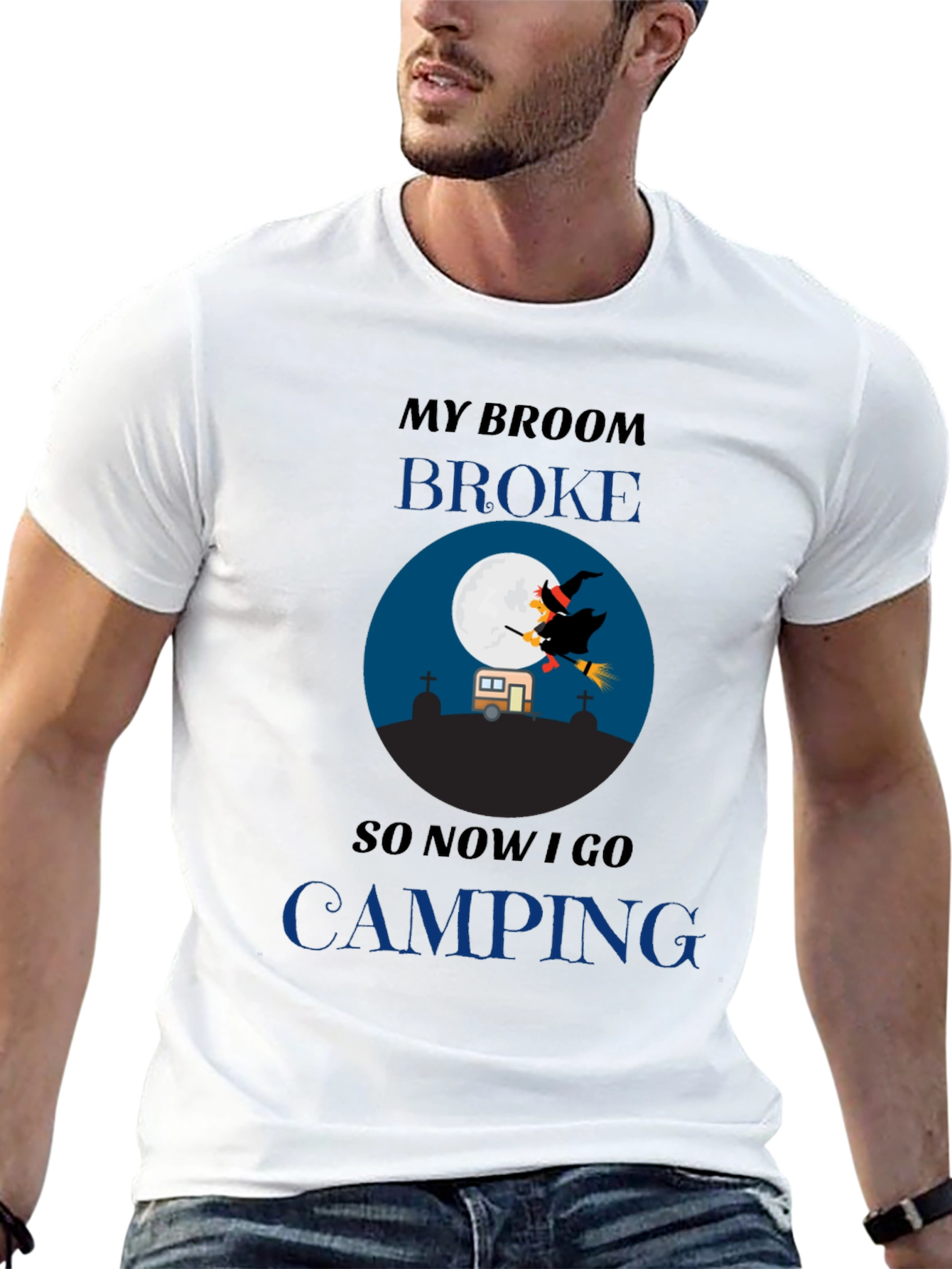 Funny Halloween Camping T-Shirt - Witch Broom Broke