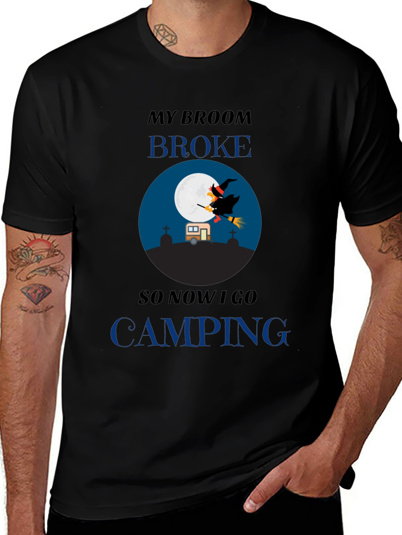 Funny Halloween Camping T-Shirt - Witch Broom Broke