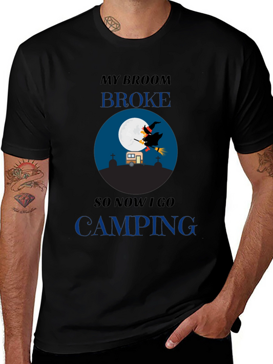 Funny Halloween Camping T-Shirt - Witch Broom Broke