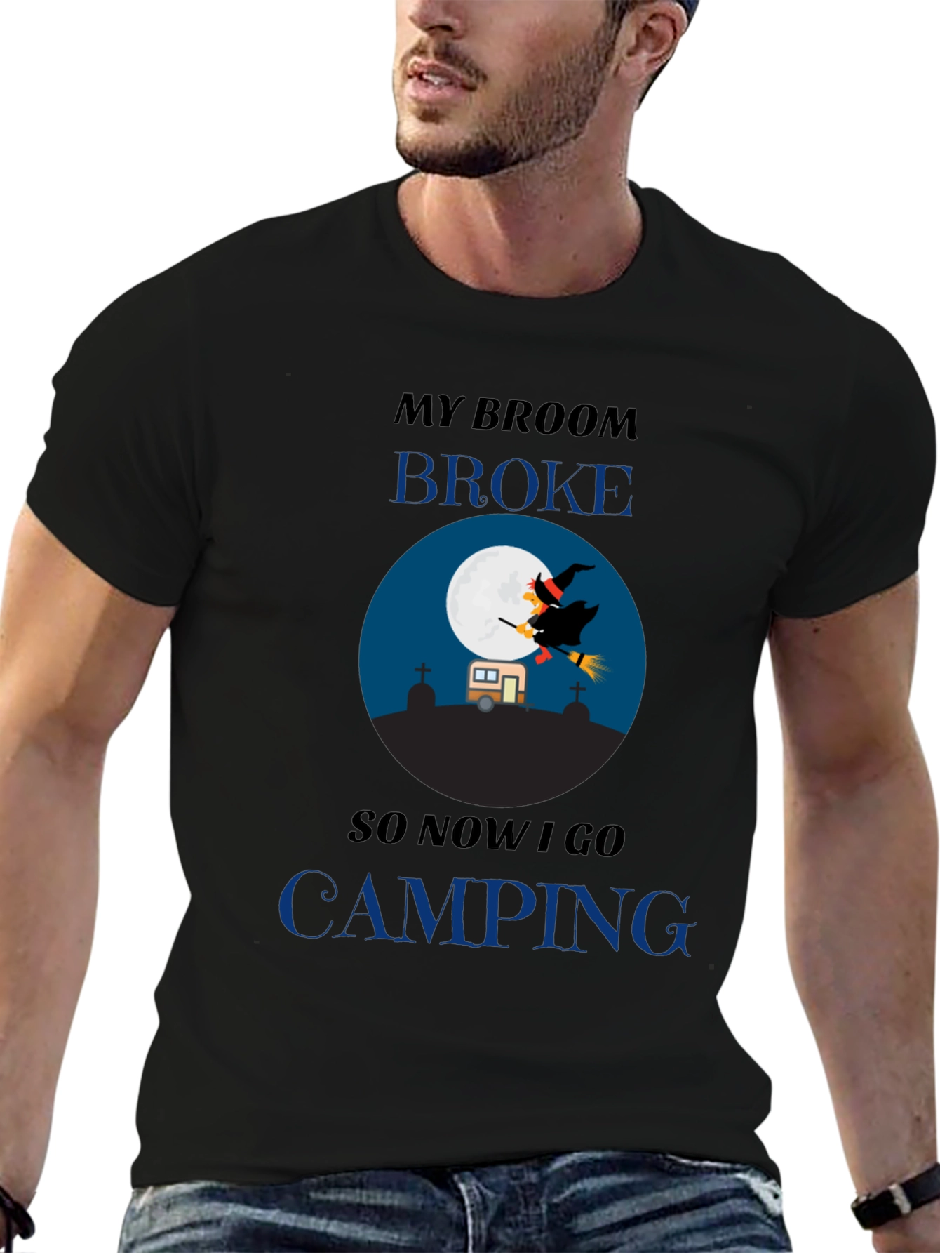 Funny Halloween Camping T-Shirt - Witch Broom Broke