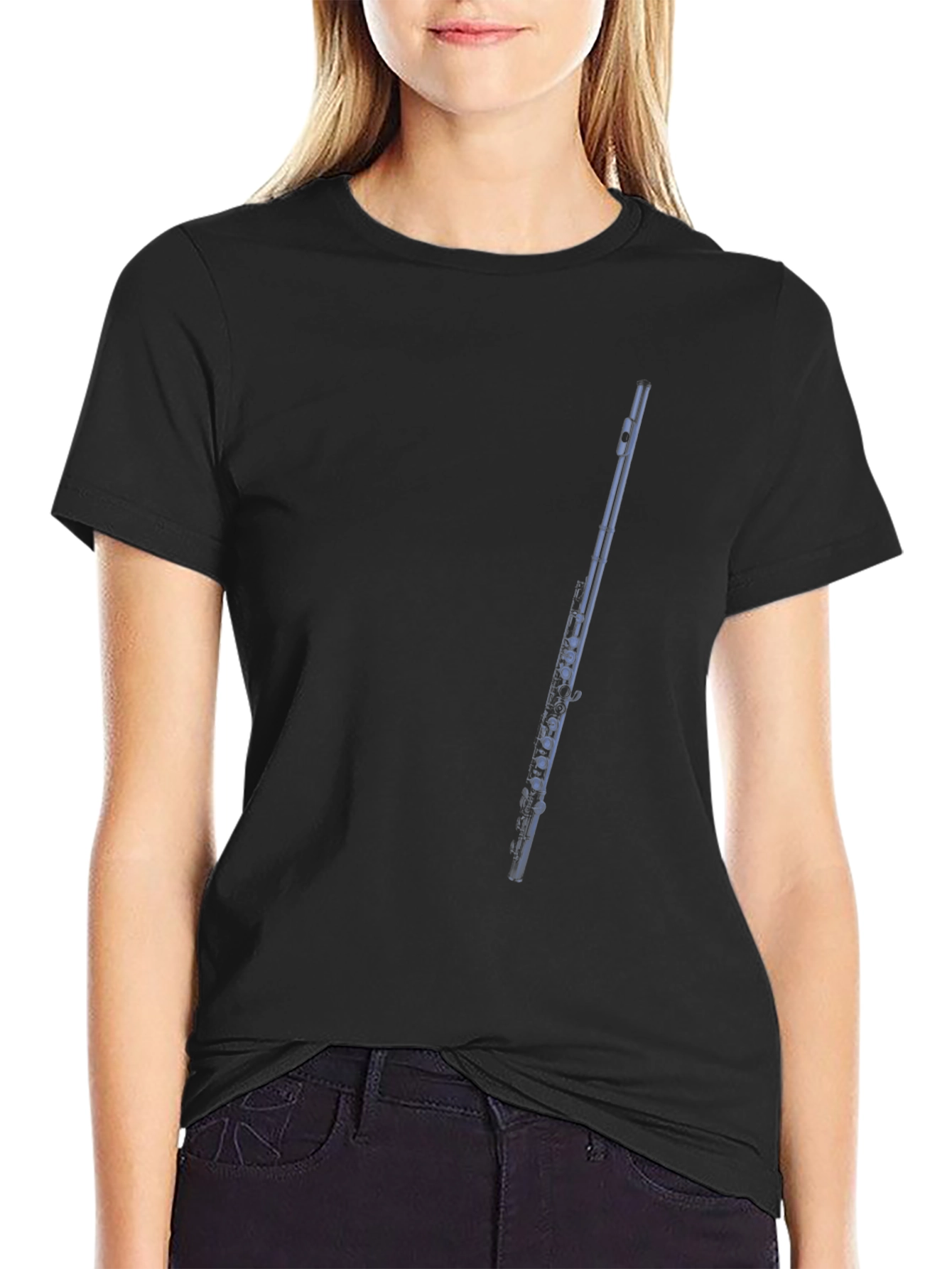 Flute Graphic Tee - Black Cotton T-Shirt