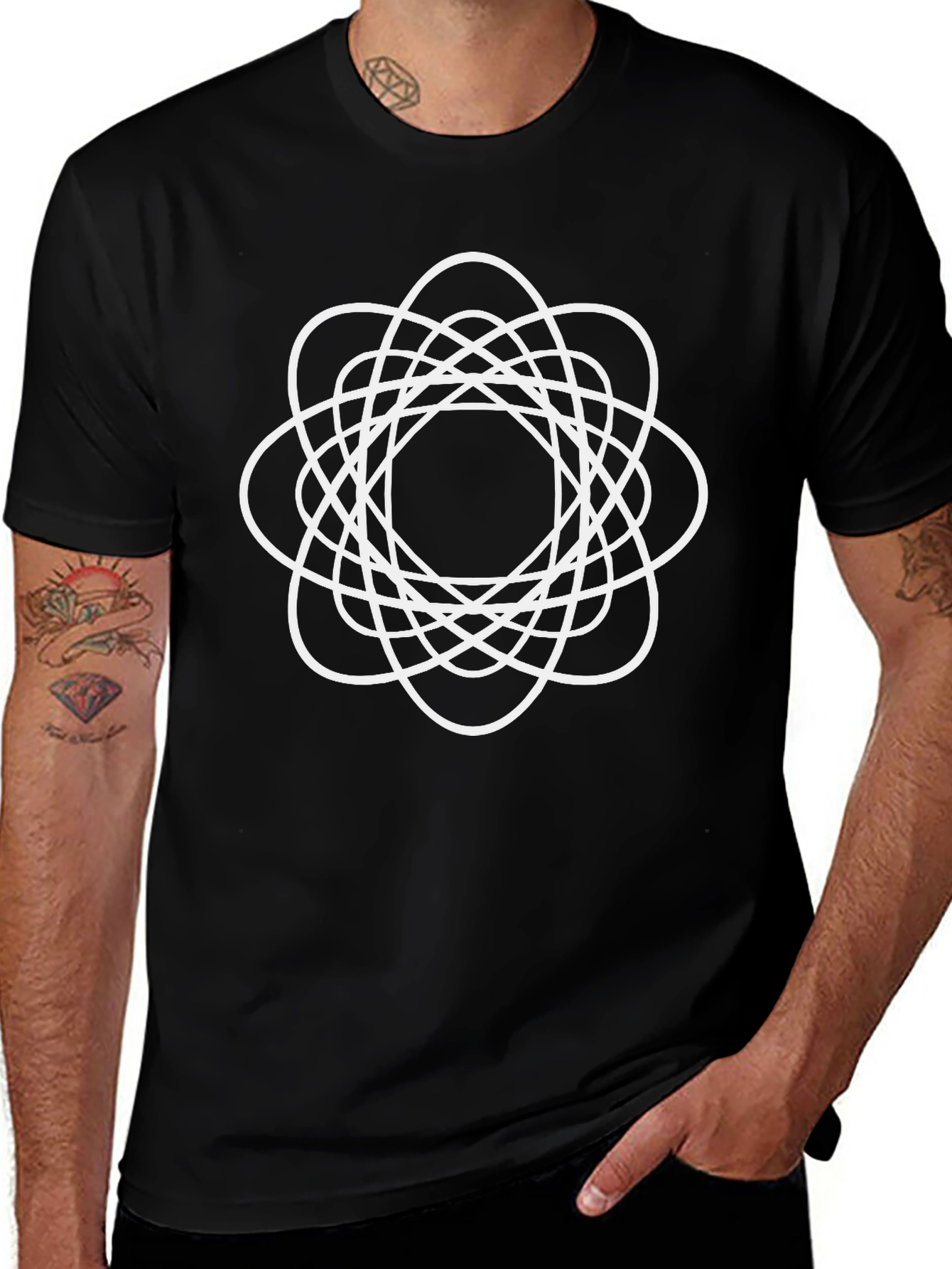 Abstract White Geometric Graphic T-Shirt