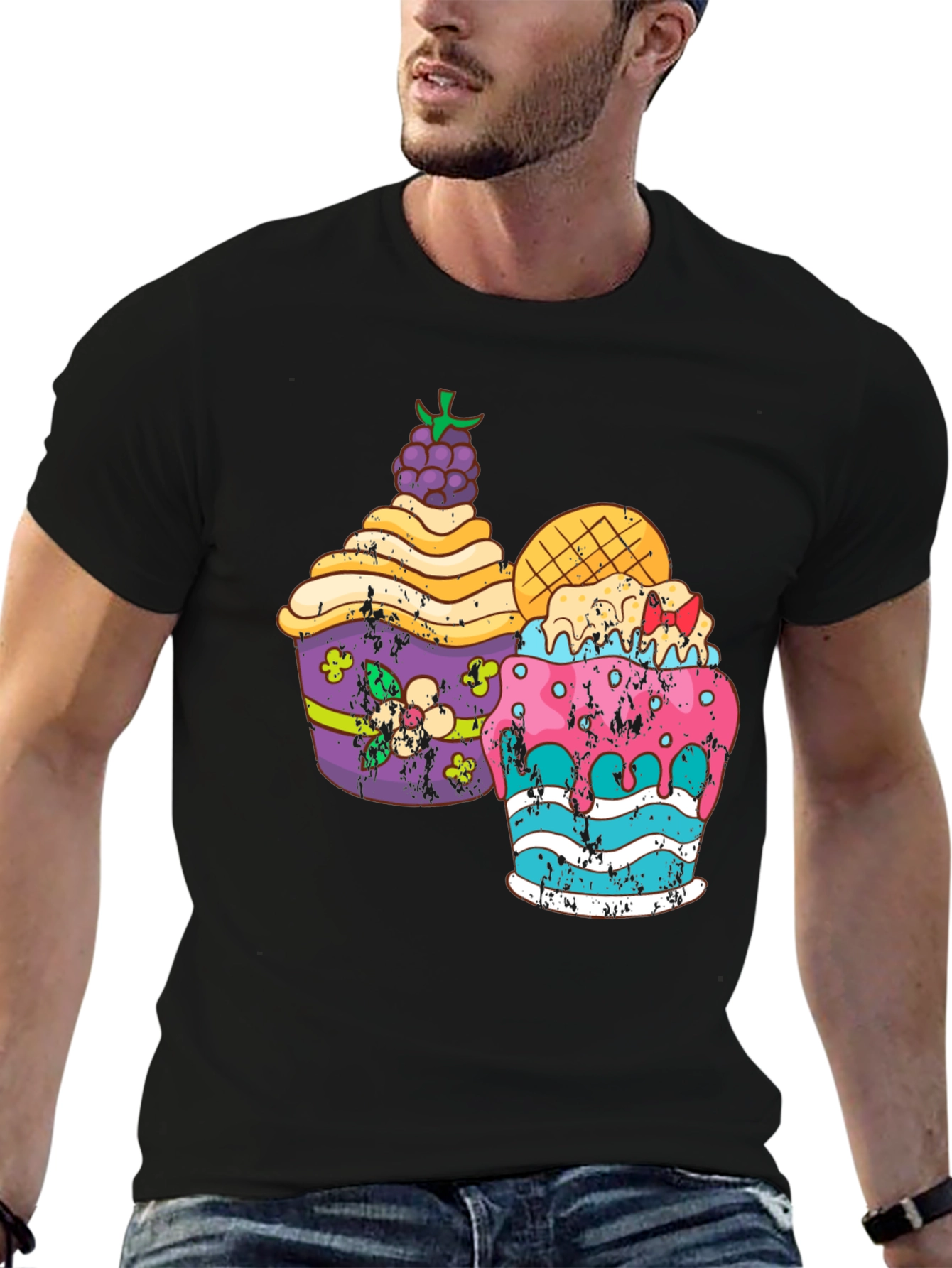 Fun Cupcake Graphic Tee - Black