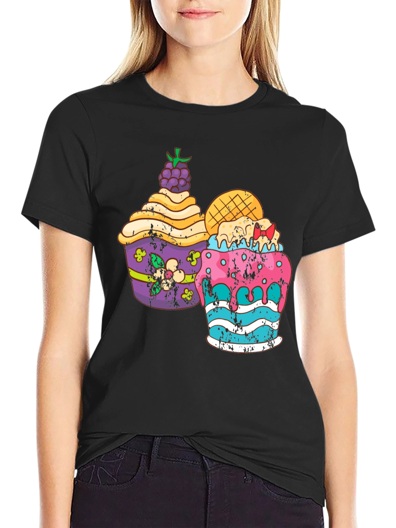 Fun Cupcake Graphic Tee - Black