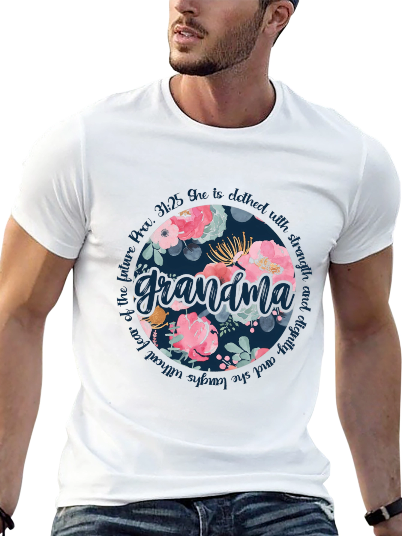 Floral Grandma T-Shirt - Proverbs 31:25 Design