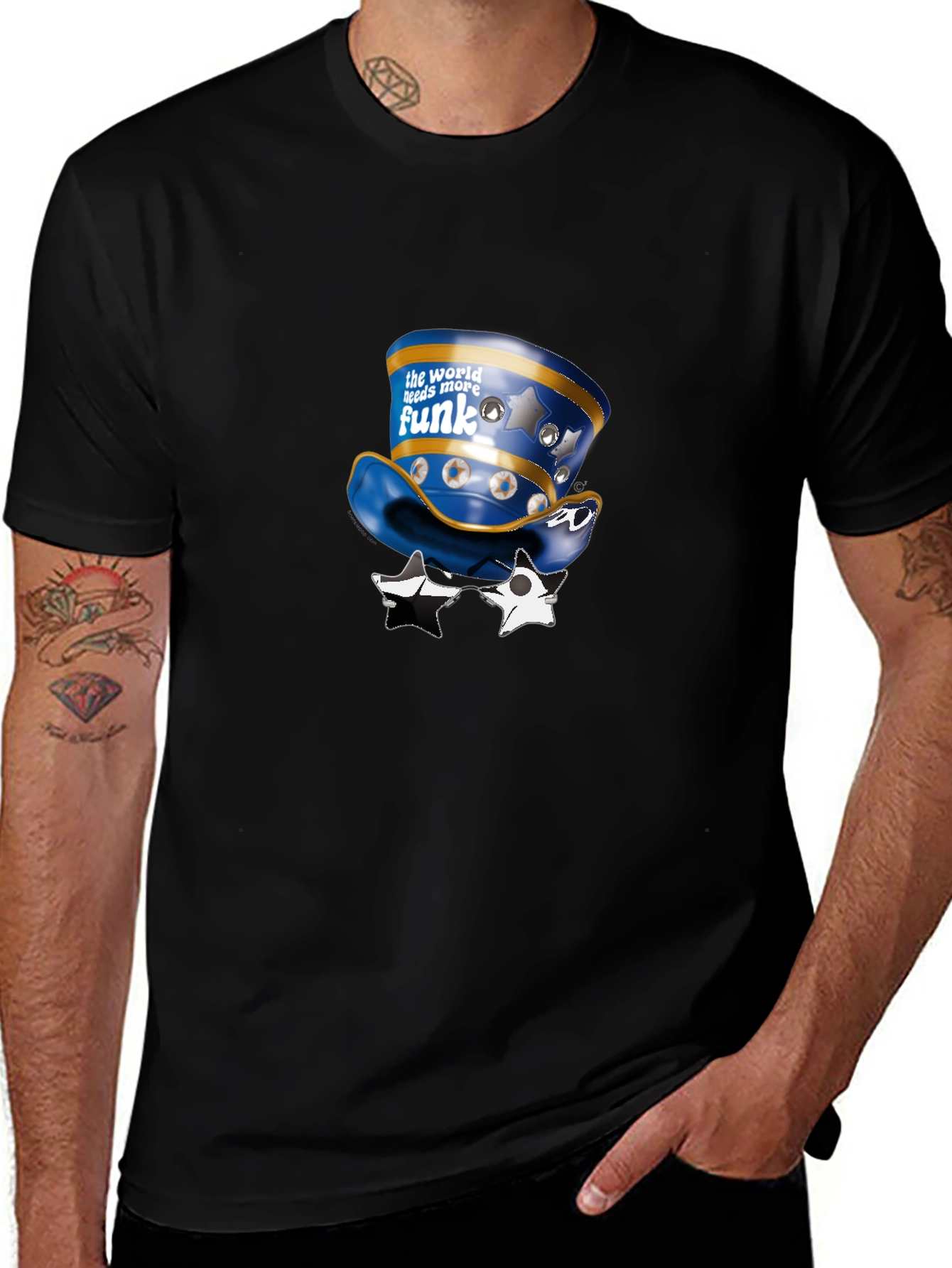 Funky Hat and Star Glasses Graphic T-Shirt