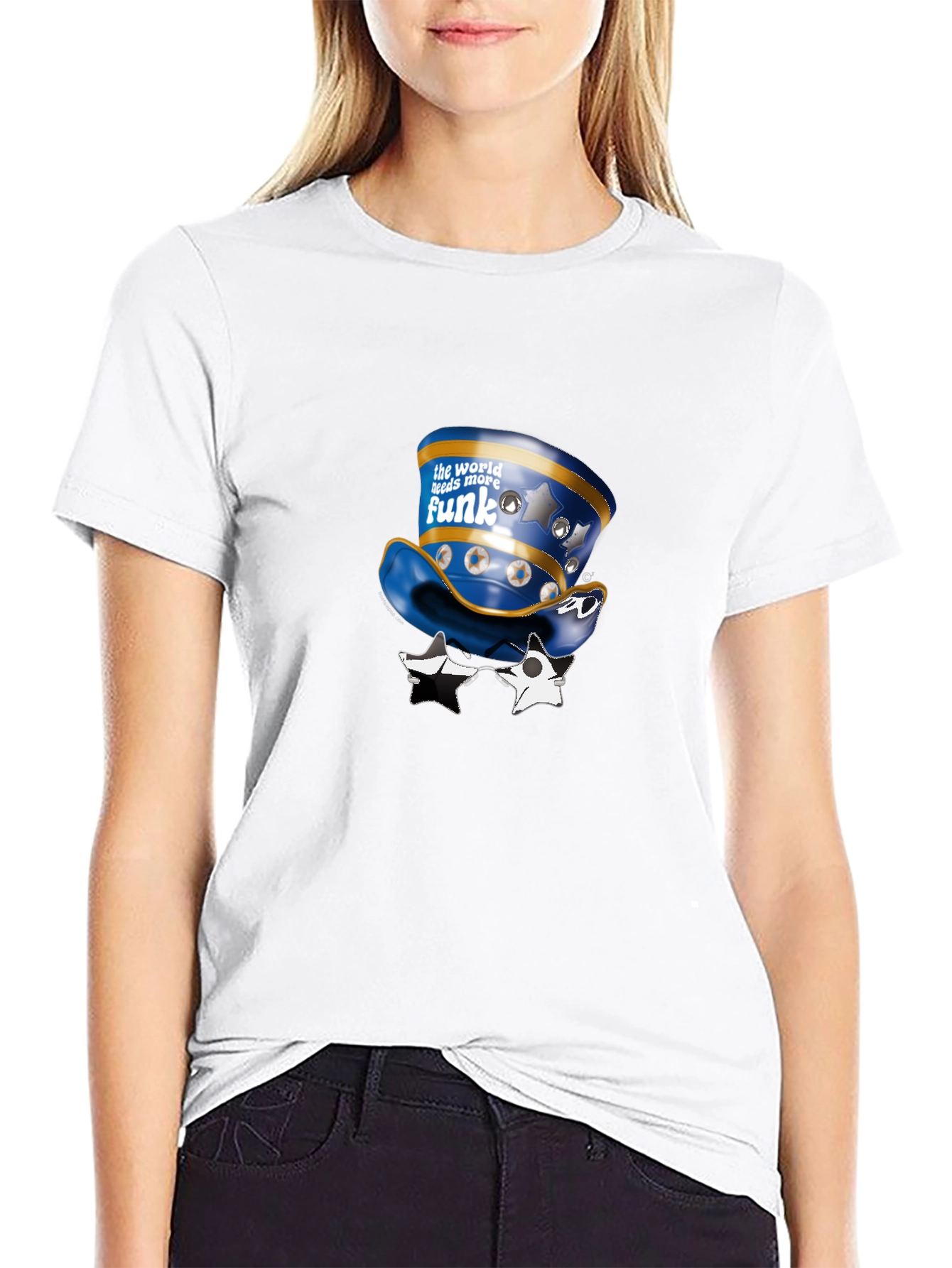 Funky Hat and Star Glasses Graphic T-Shirt