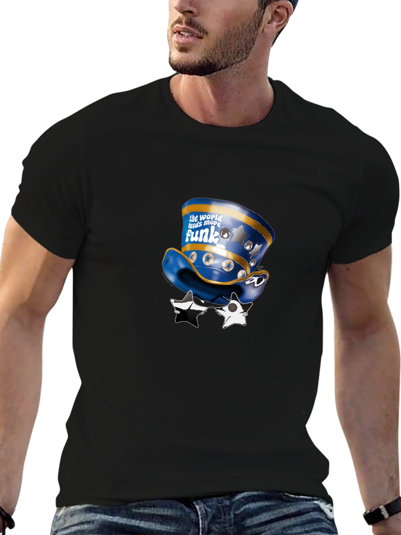 Funky Hat and Star Glasses Graphic T-Shirt