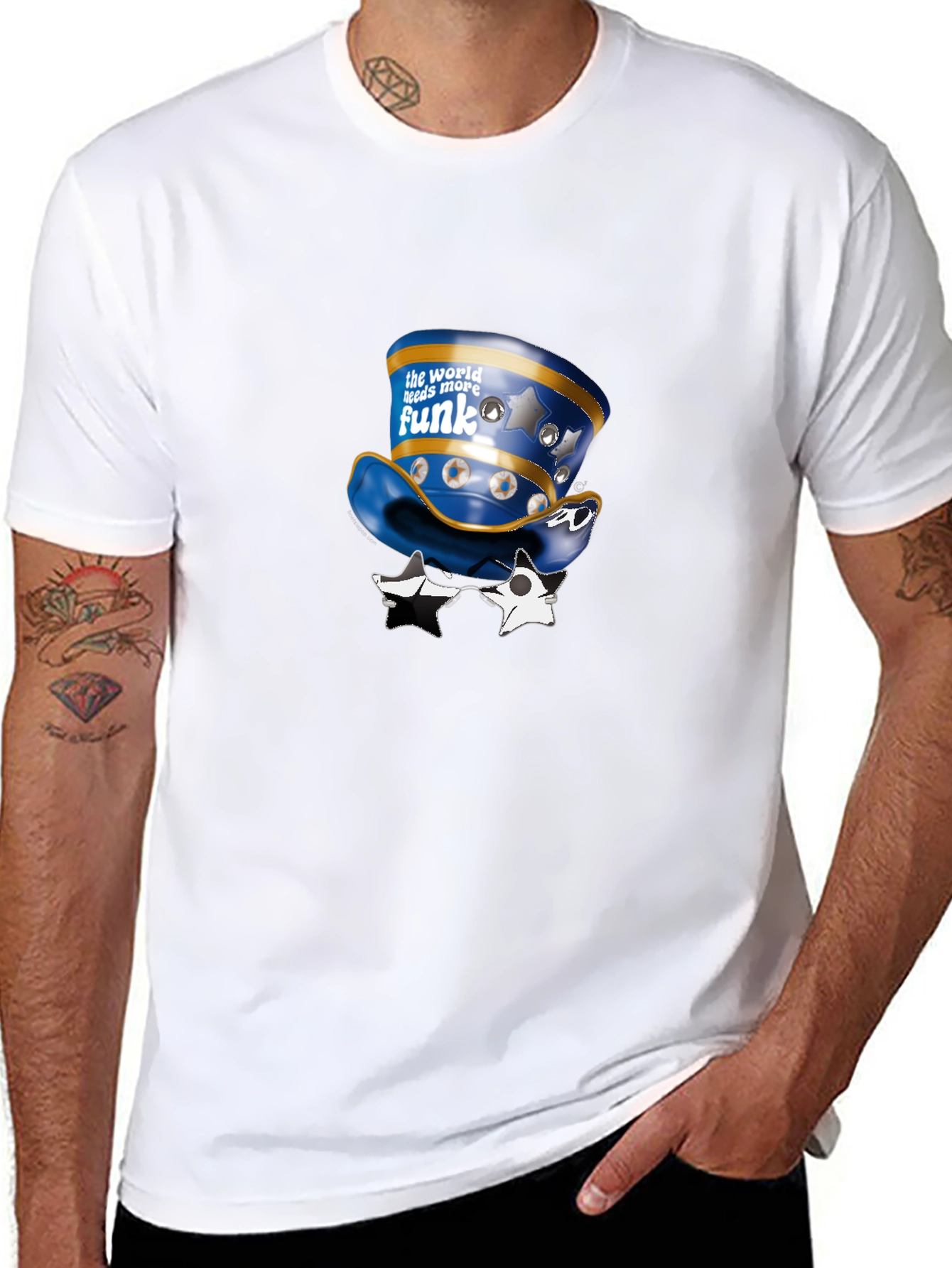 Funky Hat and Star Glasses Graphic T-Shirt