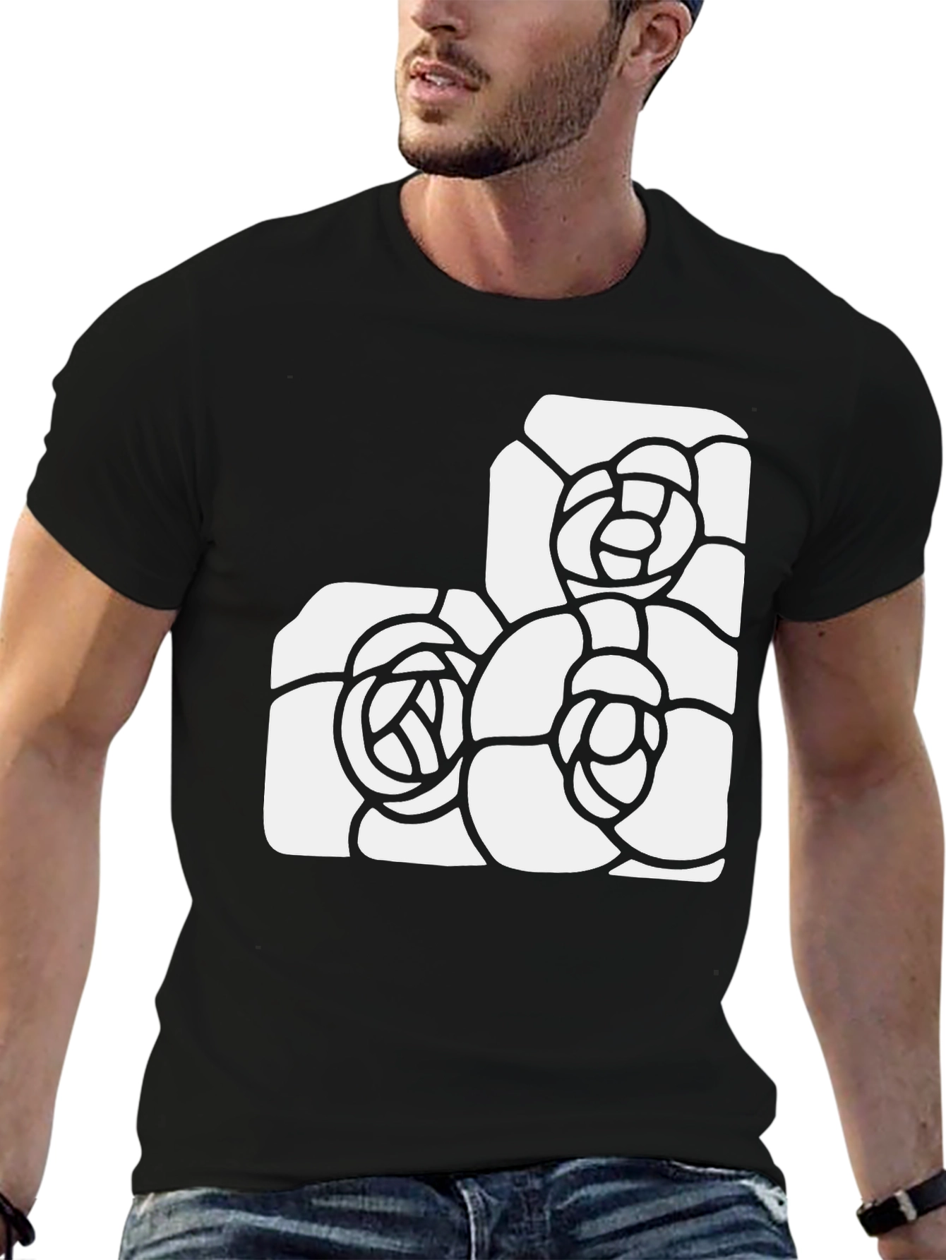 Black Tee with Abstract Floral Design