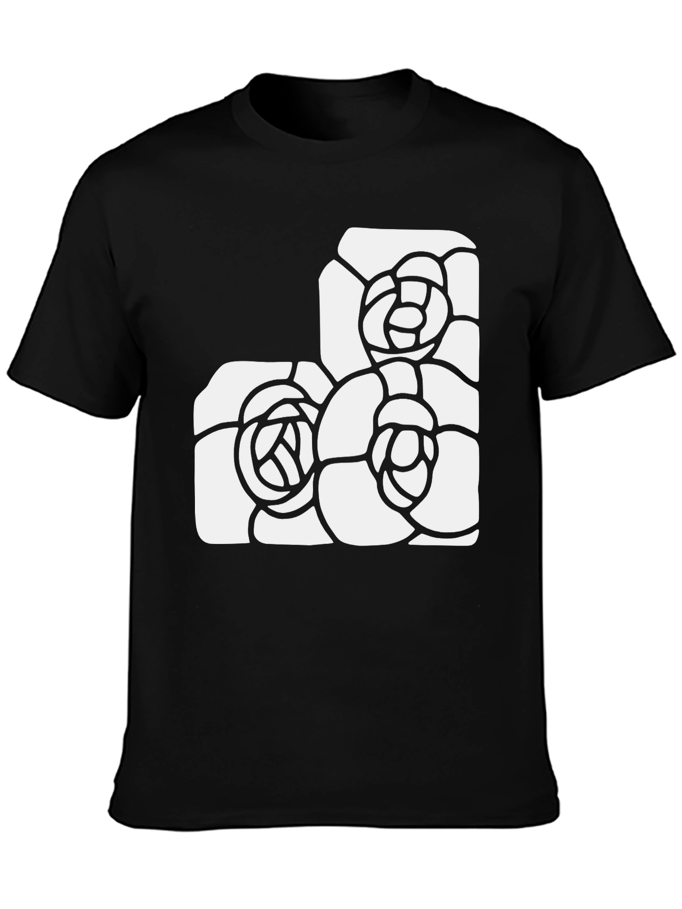 Black Tee with Abstract Floral Design