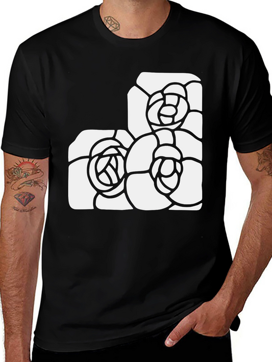 Black Tee with Abstract Floral Design